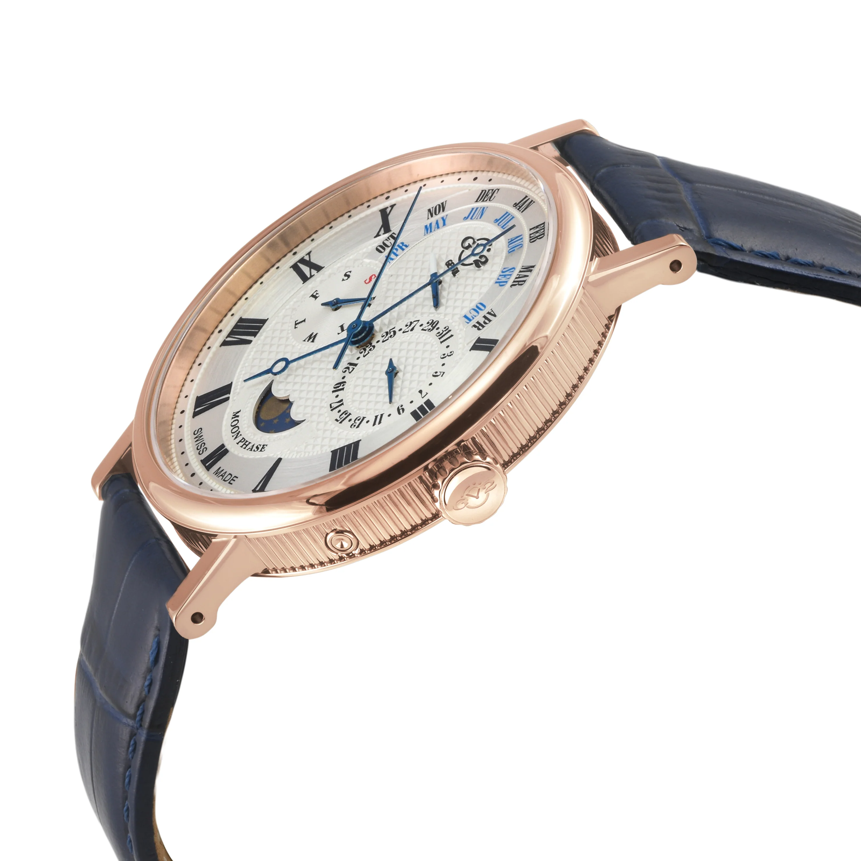 Maestro GV2 Swiss Quartz, IPRG Case, White Dial, Blue Italian Leather Strap | White Dial - Image 2