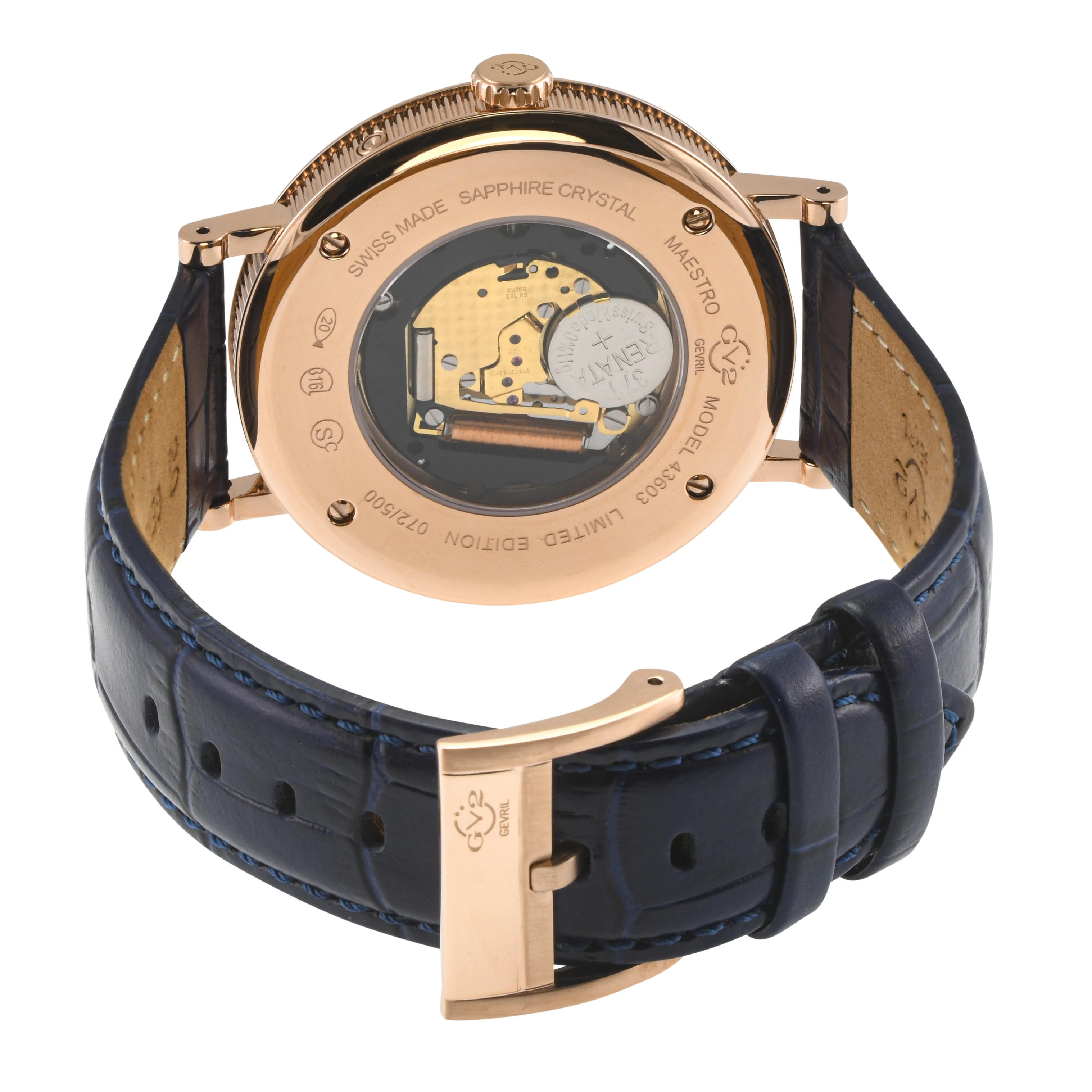 Maestro GV2 Swiss Quartz, IPRG Case, White Dial, Blue Italian Leather Strap | White Dial - Image 3