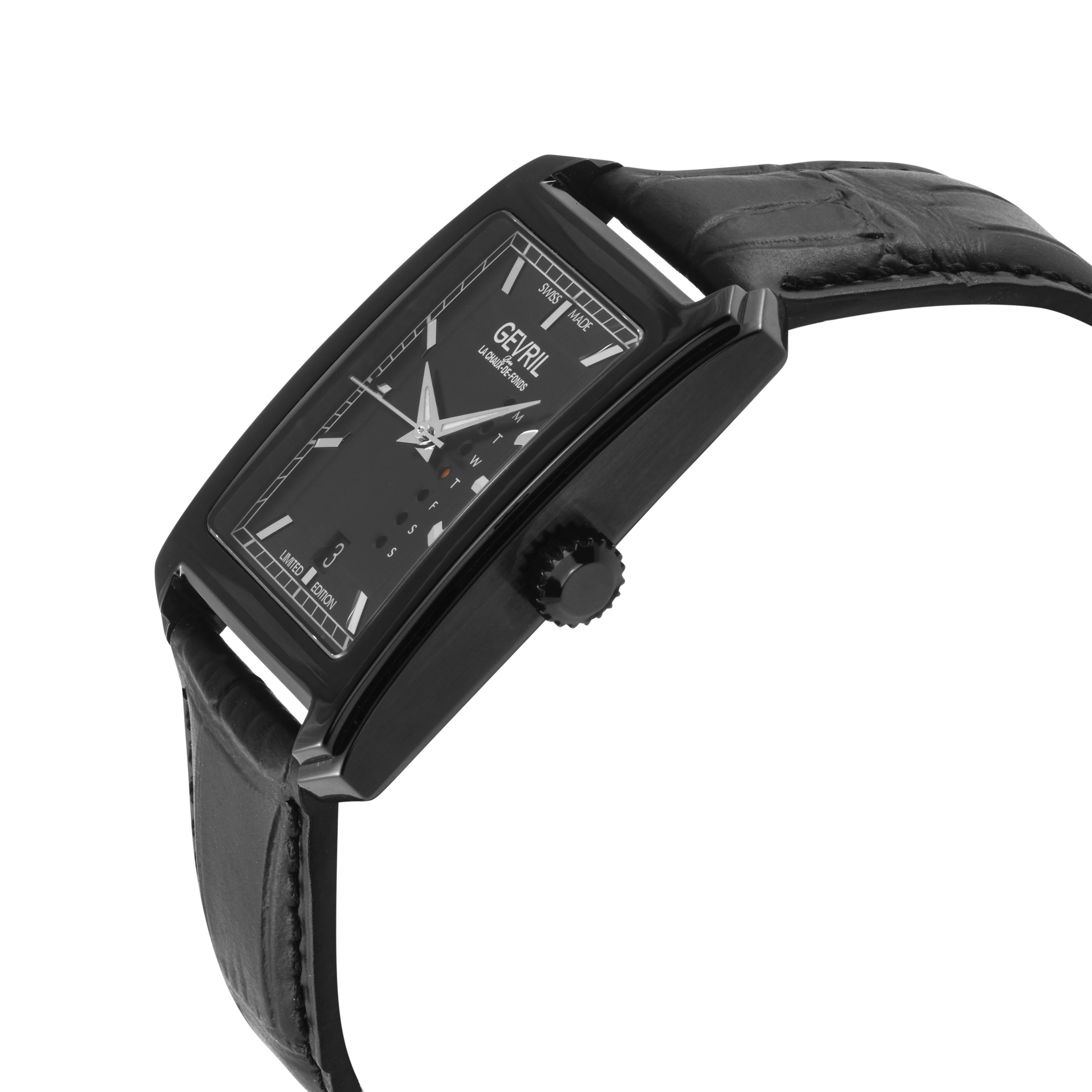 Manhattanhenge Gevril Swiss Made Automatic, Black Case, Black Dial, Black Italian Leather Strap | Black Dial - Image 2