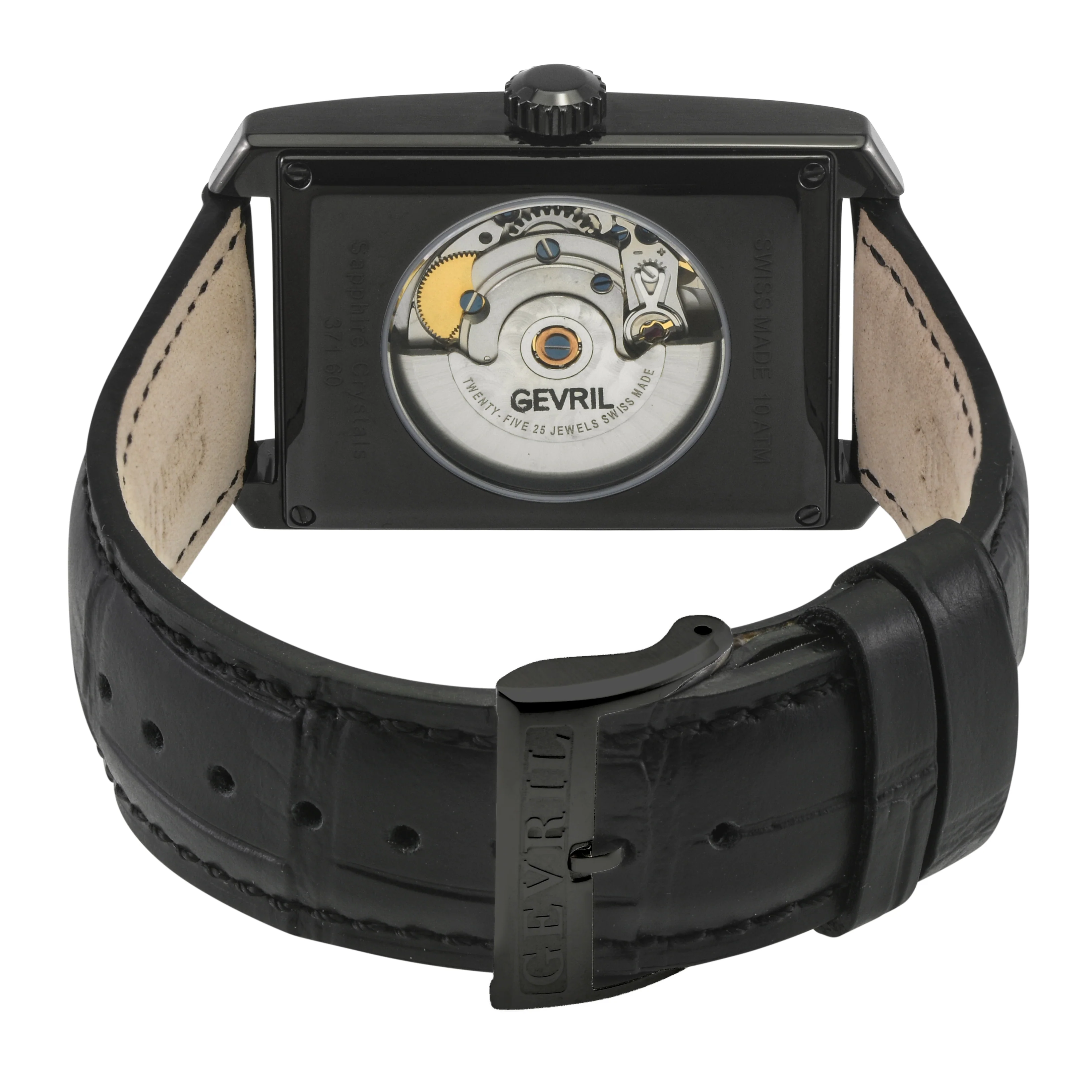 Manhattanhenge Gevril Swiss Made Automatic, Black Case, Black Dial, Black Italian Leather Strap | Black Dial - Image 4