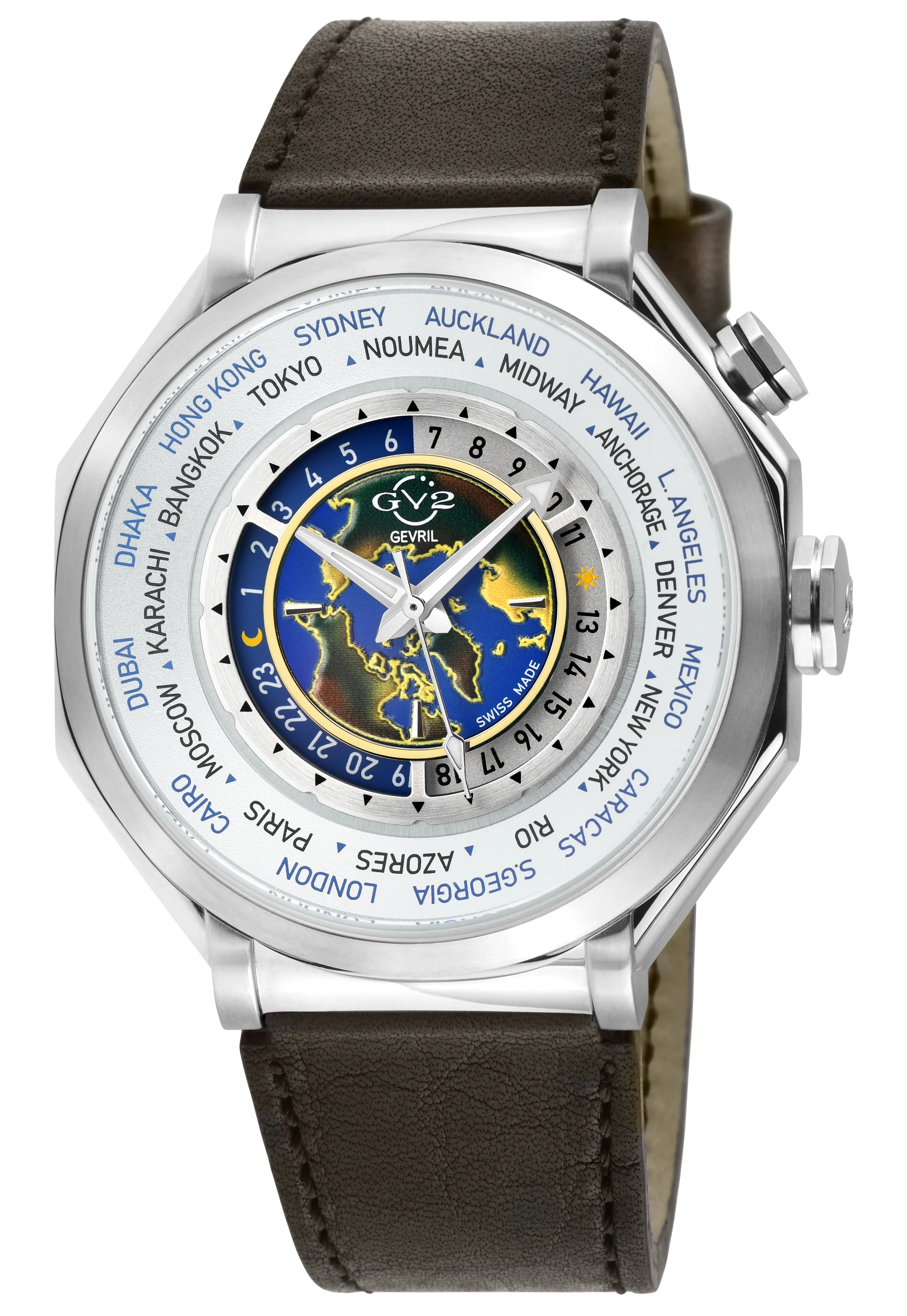 Marchese GV2 Men's Marchese IPYG Case, Silver Dial Watch, Brown Handmade Italian Leather Strap | Silver Dial