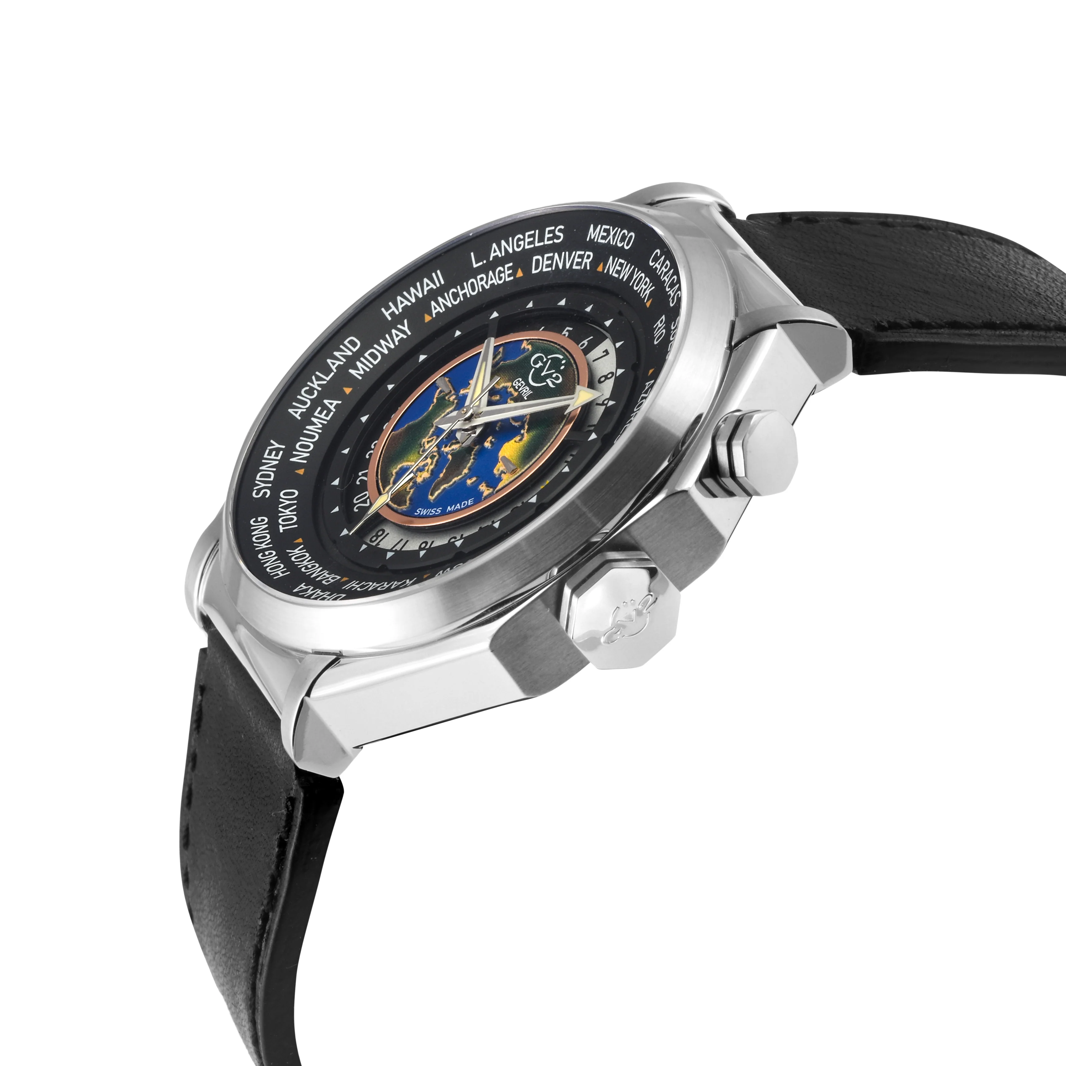 Marchese GV2 Men's Marchese Stainless Steel Case, Black Dial,  Genuine Italian Black Leather Strap | Black Dial - Image 2