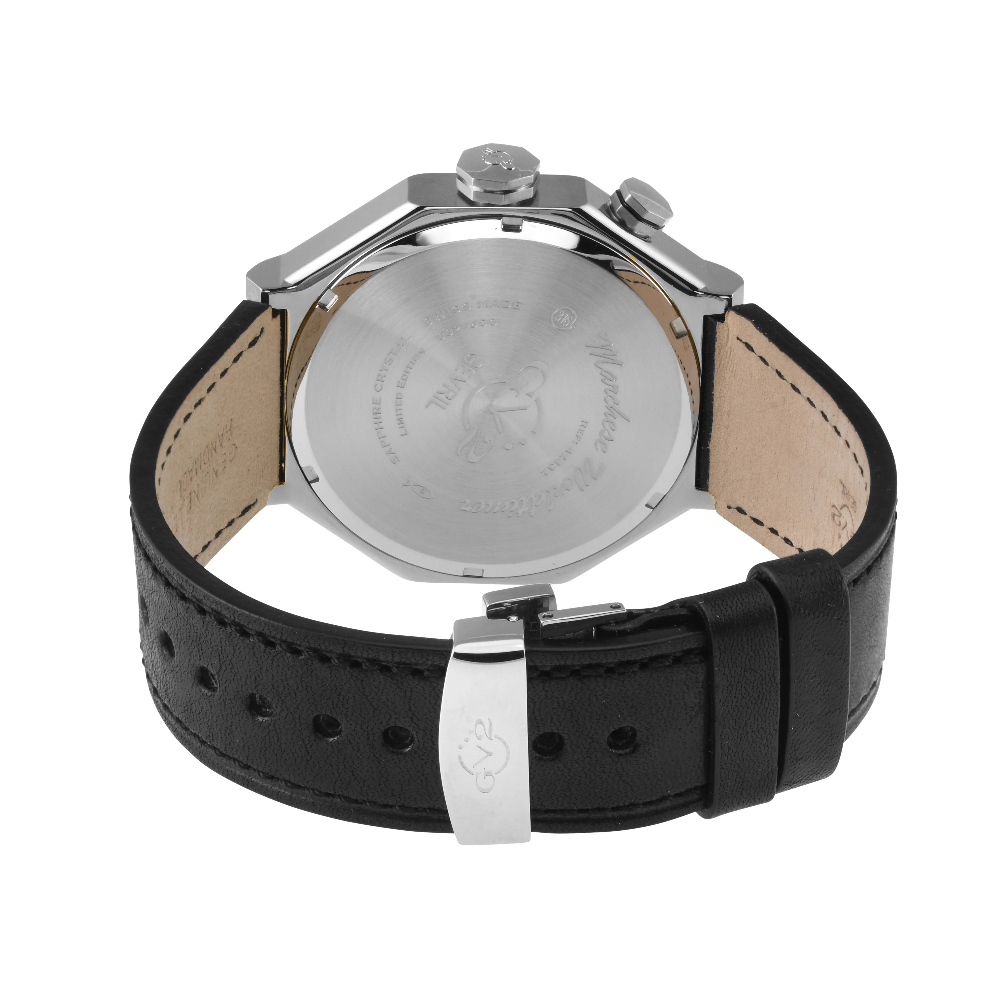 Marchese GV2 Men's Marchese Stainless Steel Case, Black Dial,  Genuine Italian Black Leather Strap | Black Dial - Image 3