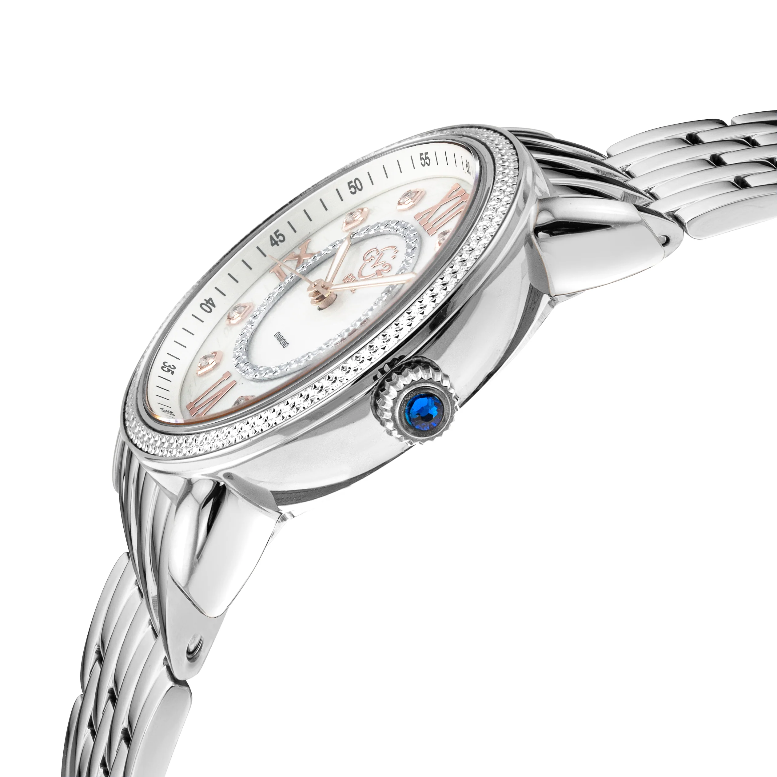 Marsala GV2 Women's Diamond Swiss Quartz Watch, White MOP dial, 8 Diamonds, SS Bracelet | White Dial - Image 2