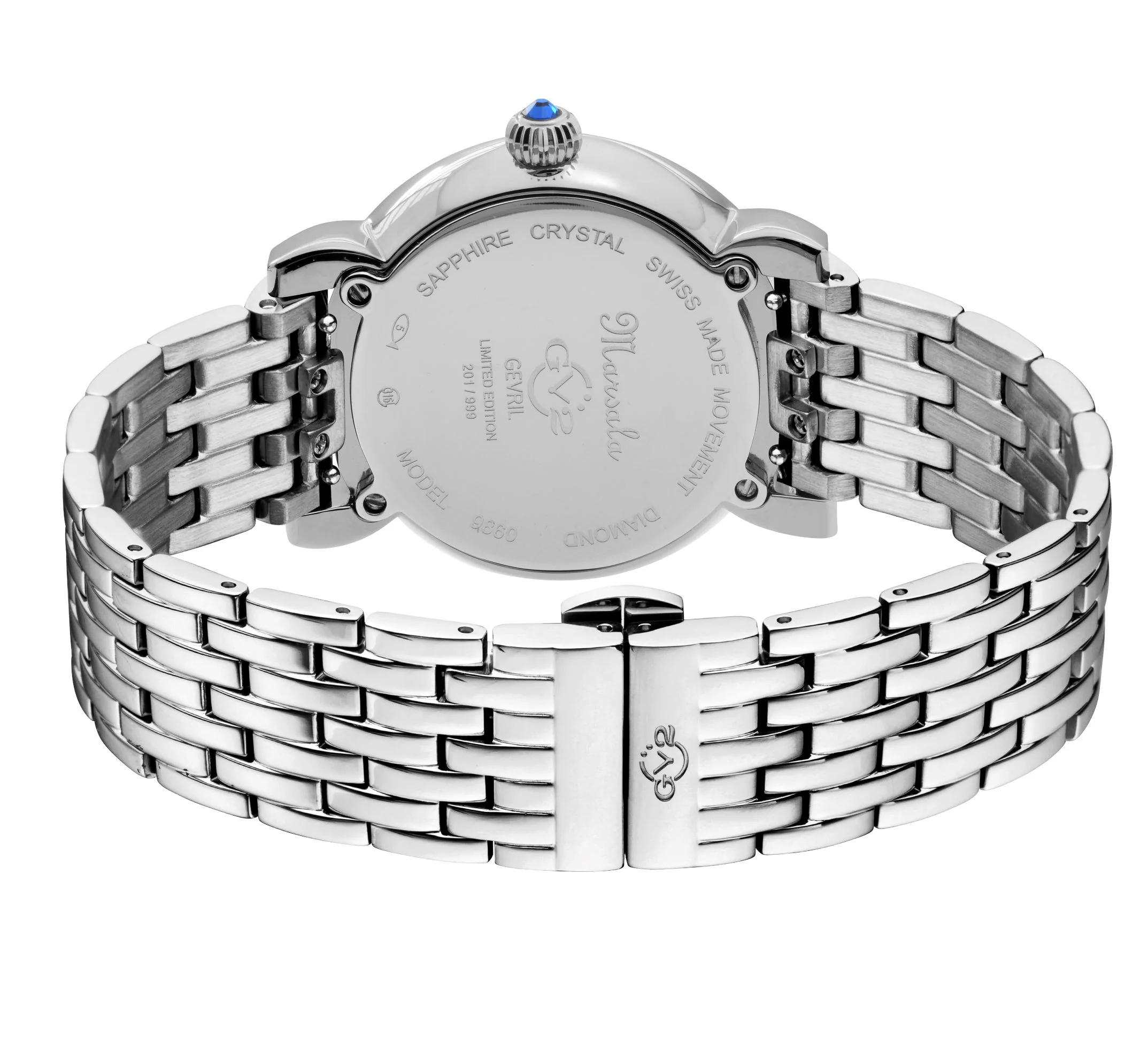Marsala GV2 Women's Diamond Swiss Quartz Watch, White MOP dial, 8 Diamonds, SS Bracelet | White Dial - Image 3