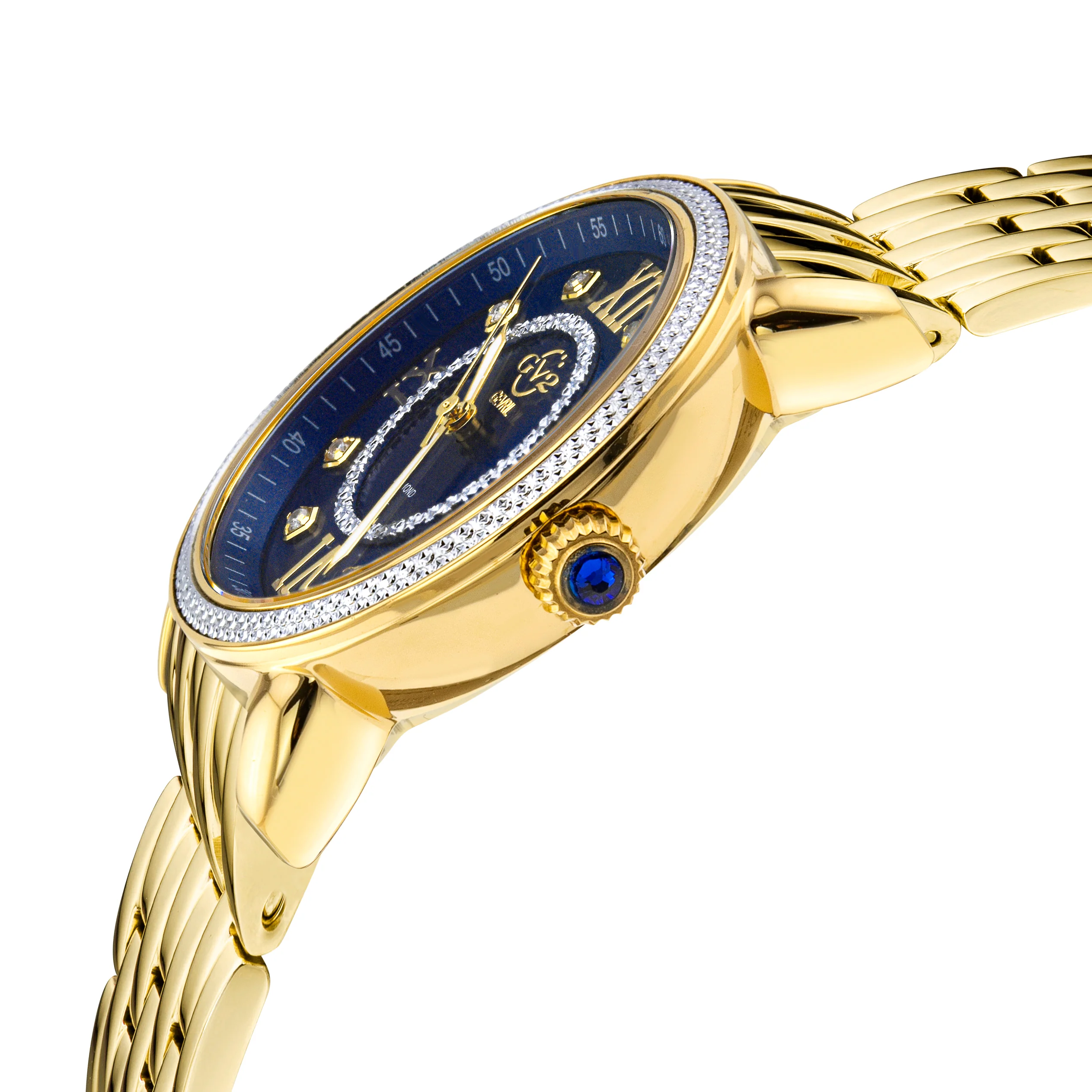 Marsala GV2 Women's Diamond Swiss Quartz Watch, White MOP dial, 8 Diamonds, SS Bracelet | Blue Dial - Image 2