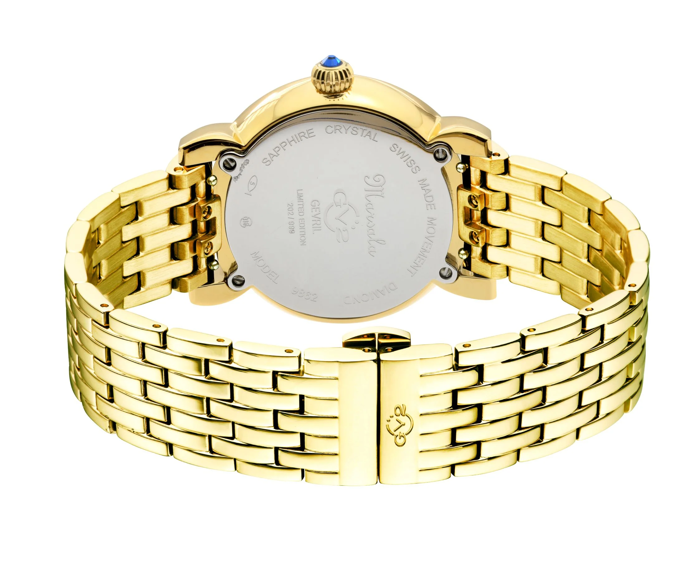 Marsala GV2 Women's Diamond Swiss Quartz Watch, White MOP dial, 8 Diamonds, SS Bracelet | Blue Dial - Image 3