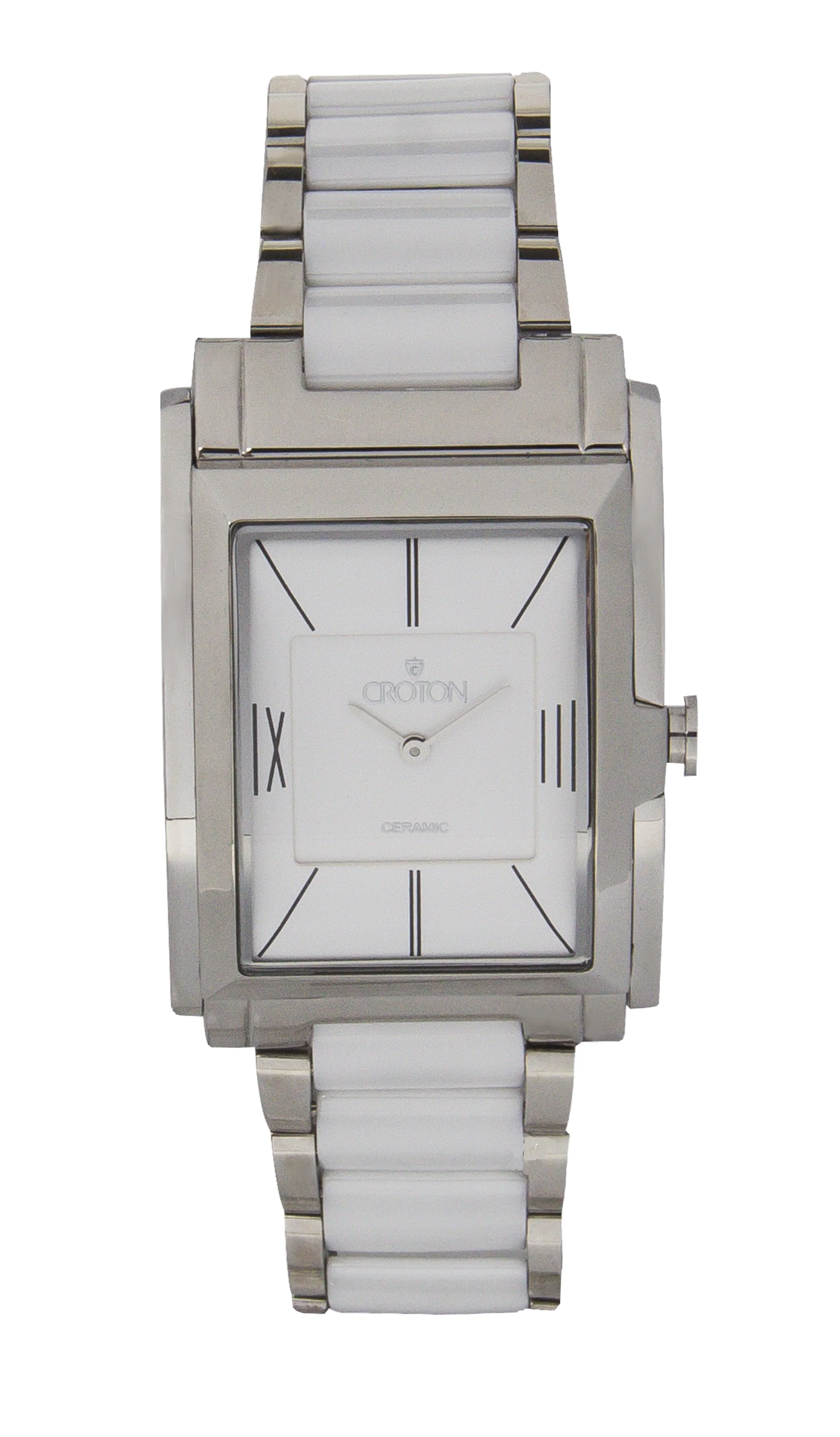 Men's Swiss Quartz White Ceramic & Stainless Steel Rectangular Dress Watch | Dial