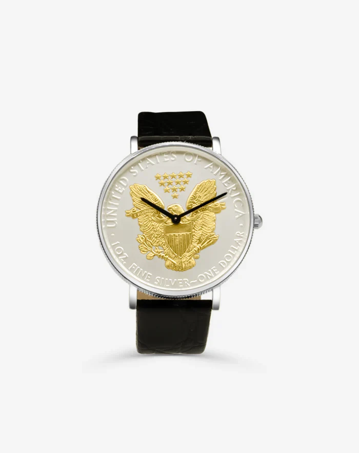 Men's Two Tone 2017 Silver Dollar Coin Watch with Leather Strap | Dial