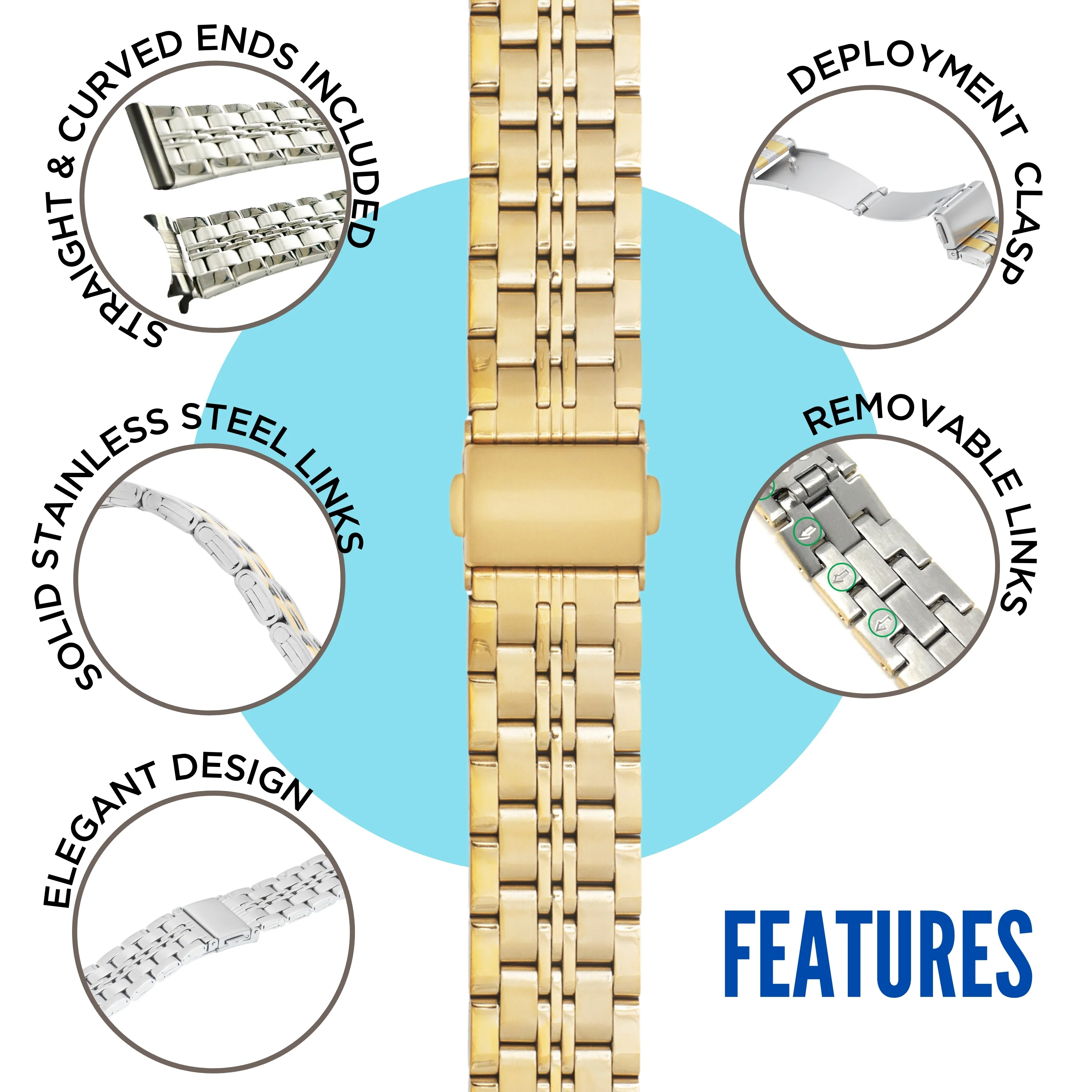 MET.615 | Jubilee Stainless Steel Watch Band 22mm / Gold |  Dial - Image 2