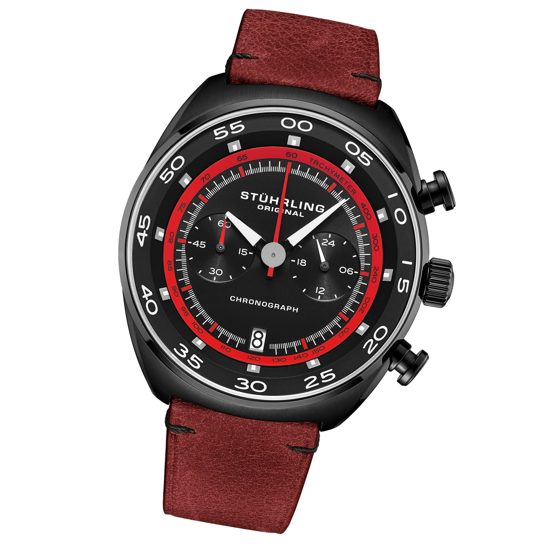 Monaco Red/Leather/Black Dial/Black Case | Black Dial - Image 2