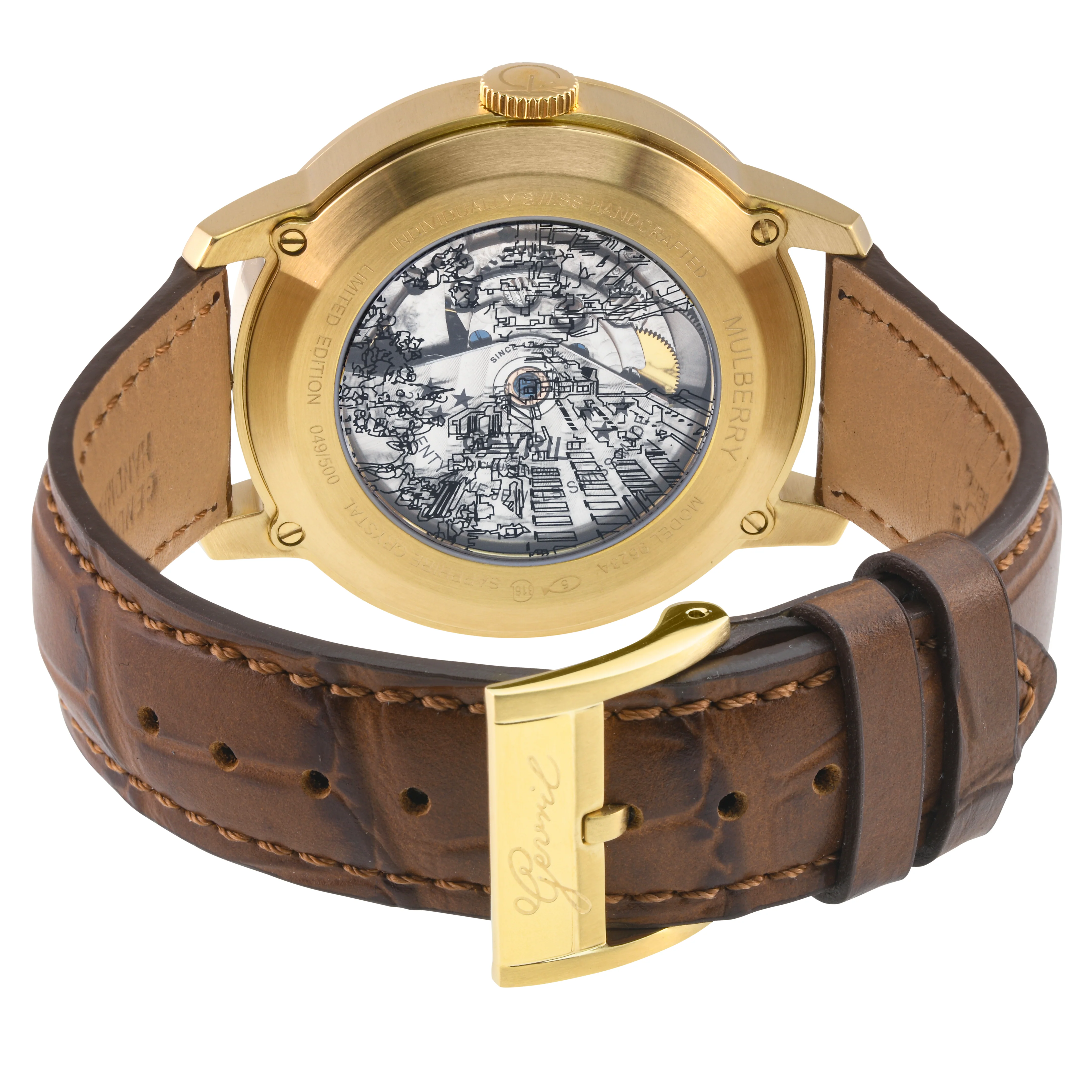 Mulberry Gevril Men's Mulberry SS Case, IPRG Bezel, White Dial with embossed textured, Brown Handmade Italian Leather Strap | White Dial - Image 3