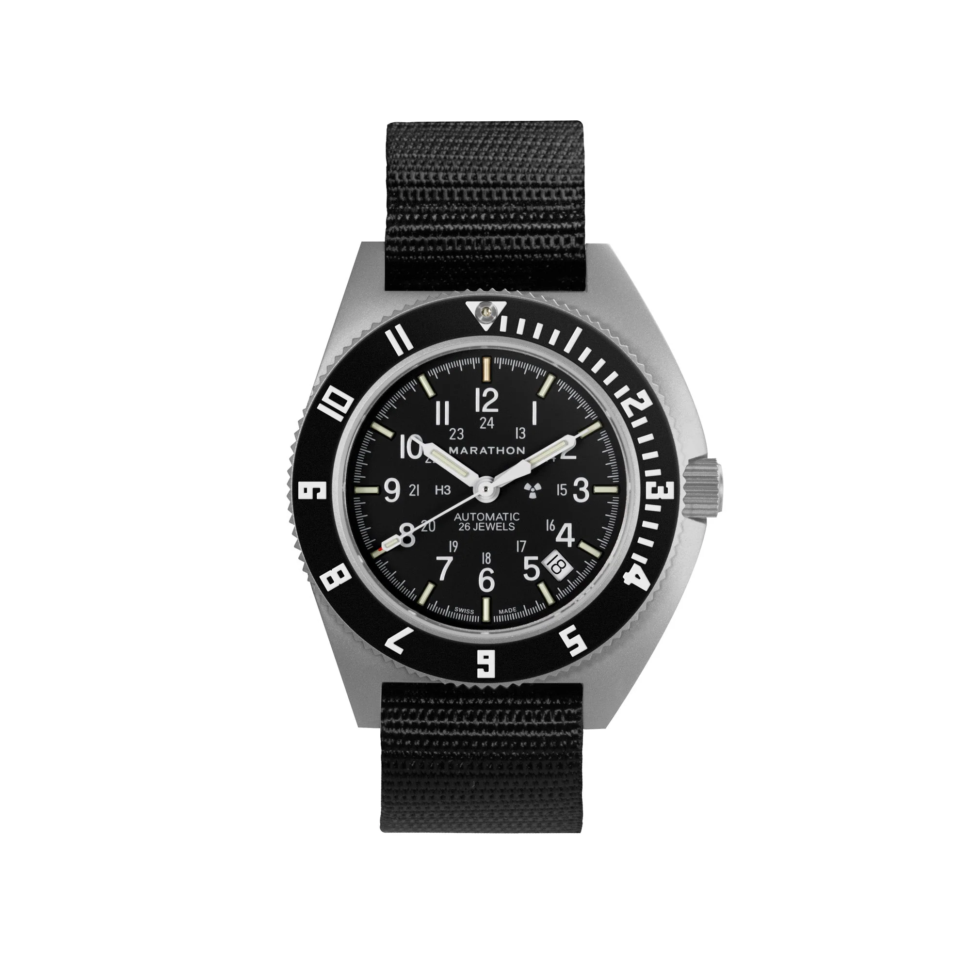 NAV, DATE, AUTO, SAPH, NGM, COL: SS/BKBK NYLON 12" AUTO SSNAV With Date on 12 Ballistic | Black Dial