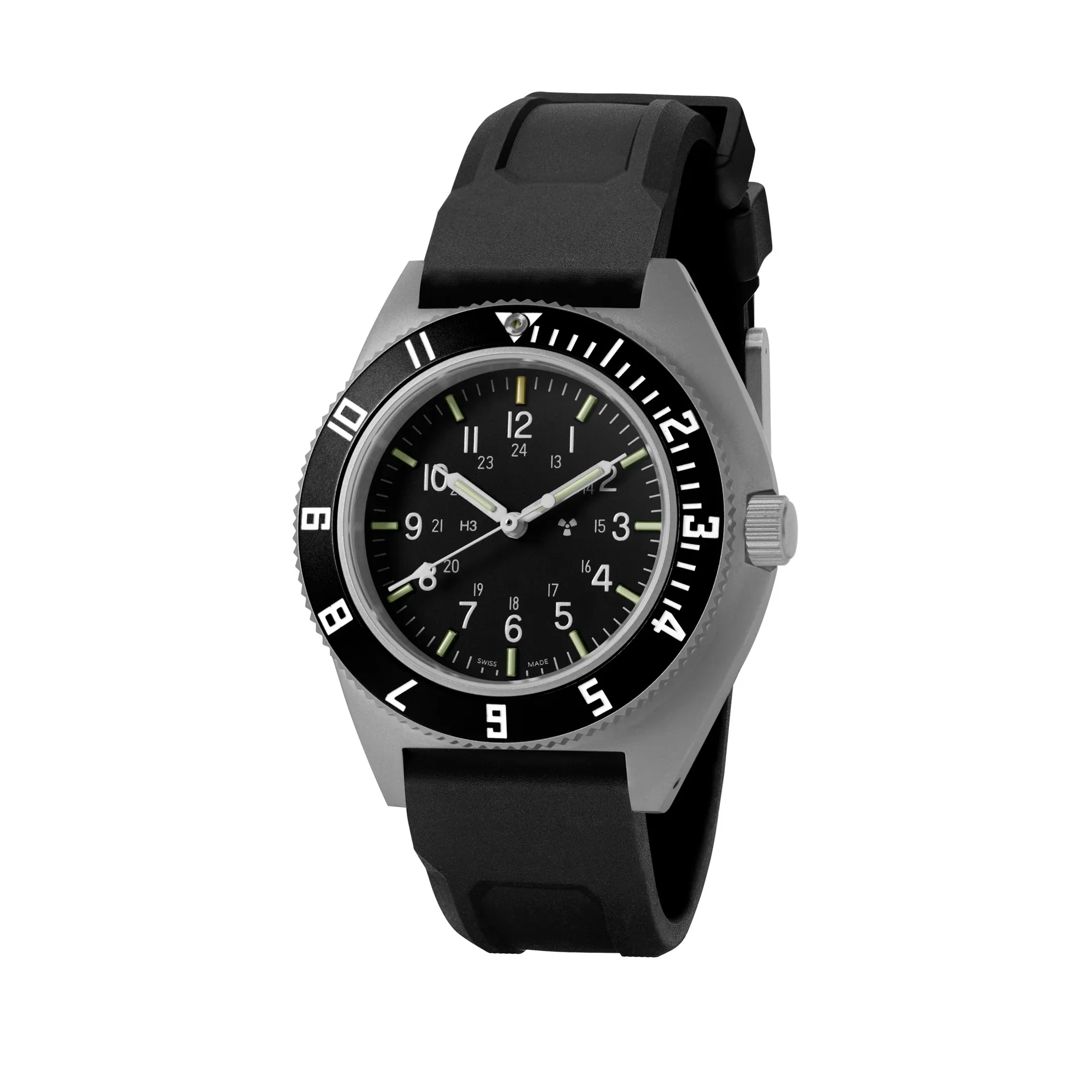 NAV, QUARTZ, SAPH, STE, COL: SS/BKPS 3PC RUBBER Black Sterile/3pc Rubber | Black Dial - Image 3