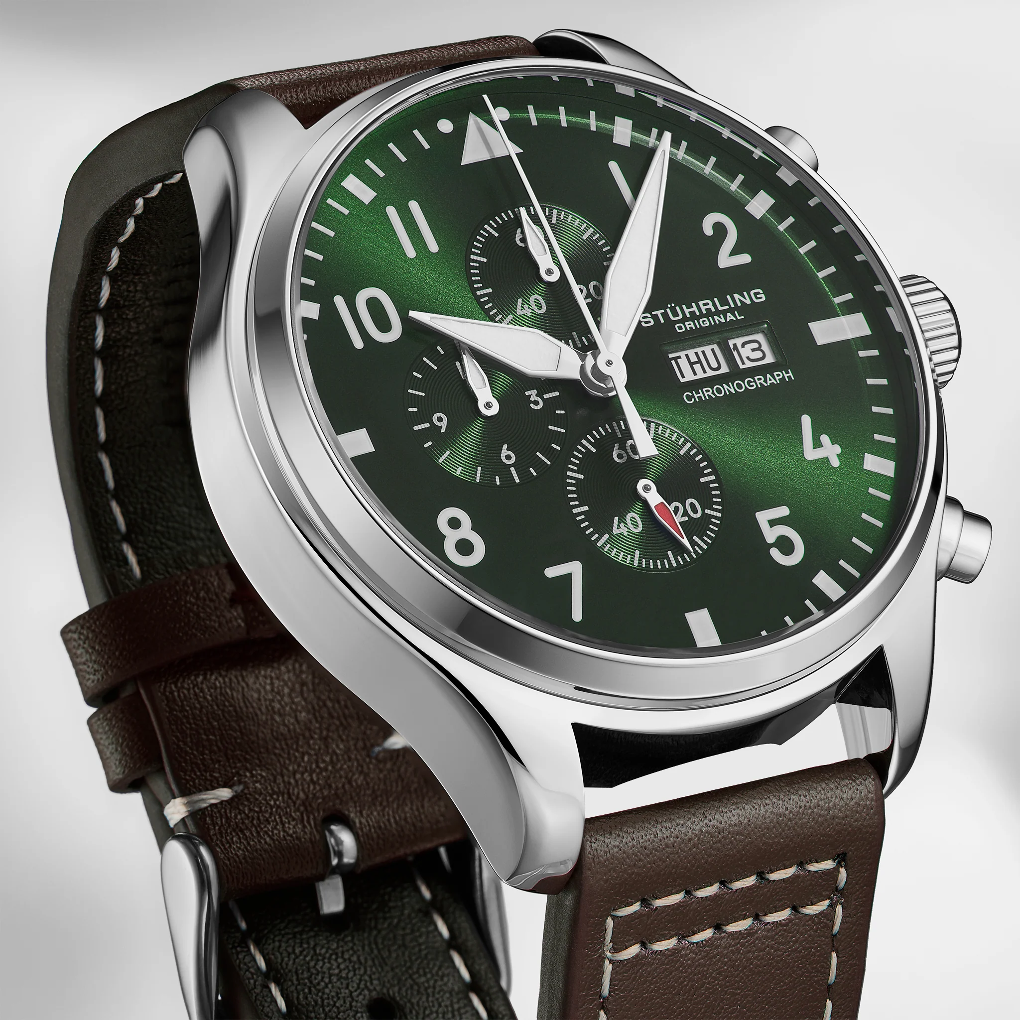 Navigator Chrono Forest Green Sunray Dial/Brown Leather Strap | Green Dial - Image 4