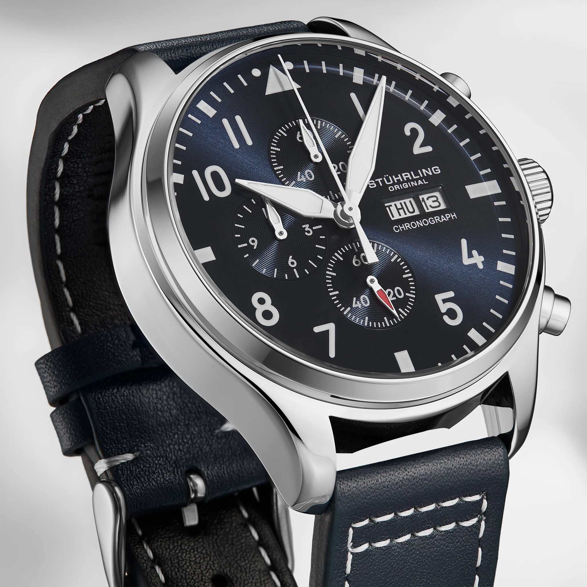 Navigator Chrono Navy Blue Sunray Dial/Blue Leather Strap | Blue Dial - Image 4