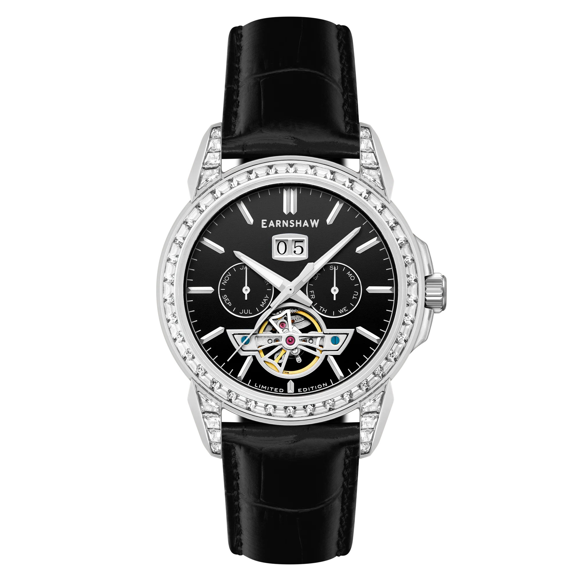 Nobility Nawab Grand Date Calendar Open Heart Automatic Limited Edition Black / Genuine Leather Strap | Black Dial