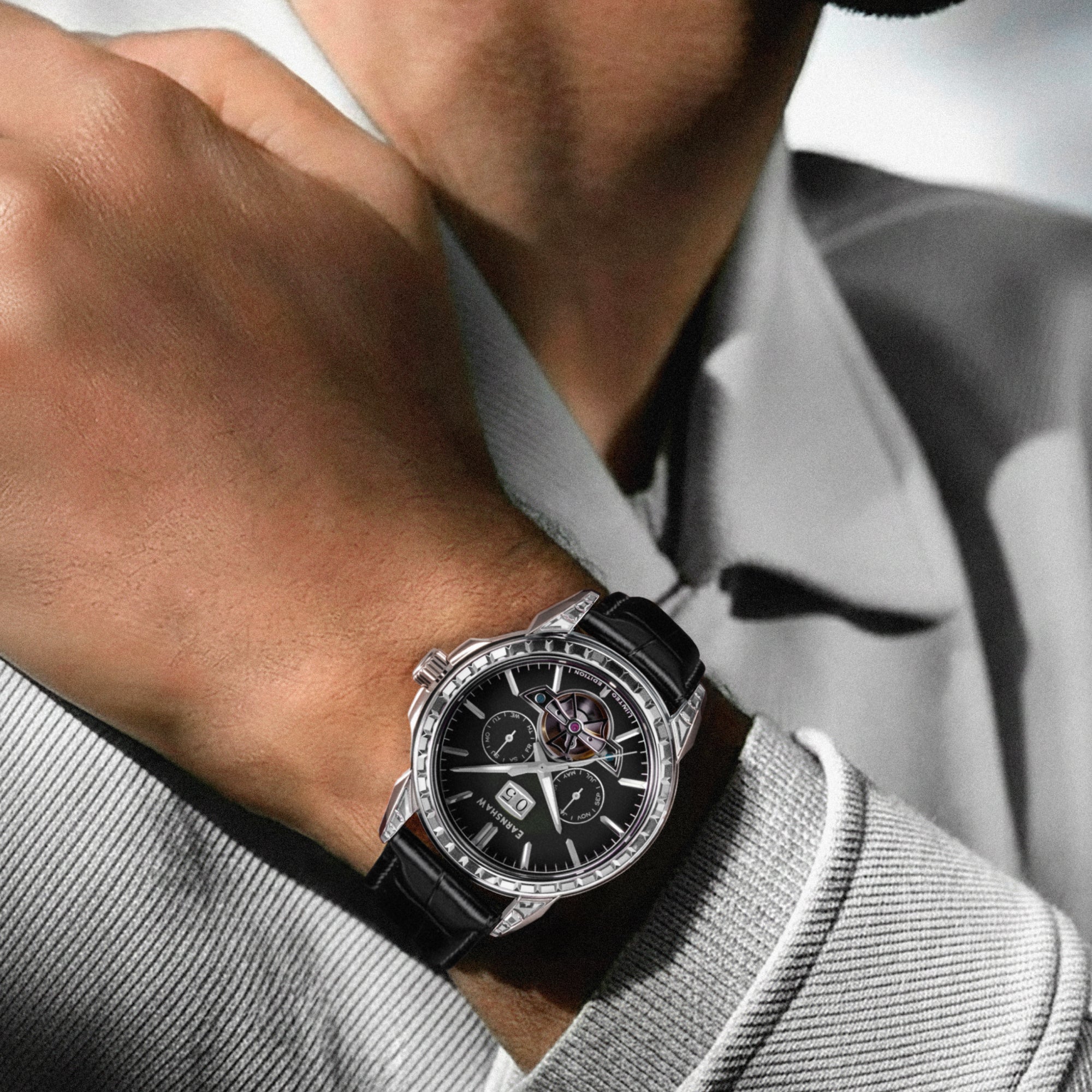 Nobility Nawab Grand Date Calendar Open Heart Automatic Limited Edition Black / Genuine Leather Strap | Black Dial - Image 2