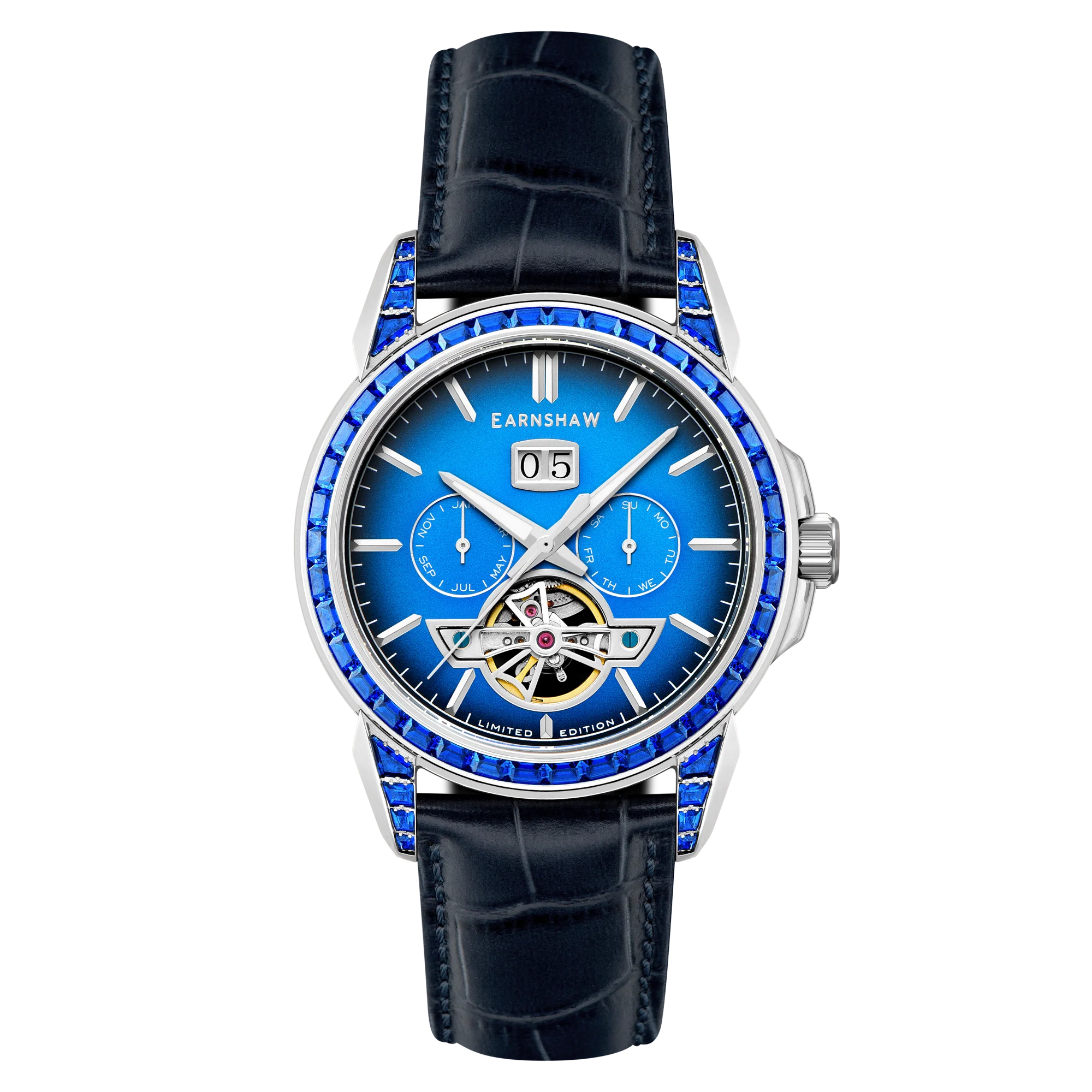 Nobility Nawab Grand Date Calendar Open Heart Automatic Limited Edition Blue / Genuine Leather Strap | Blue Dial