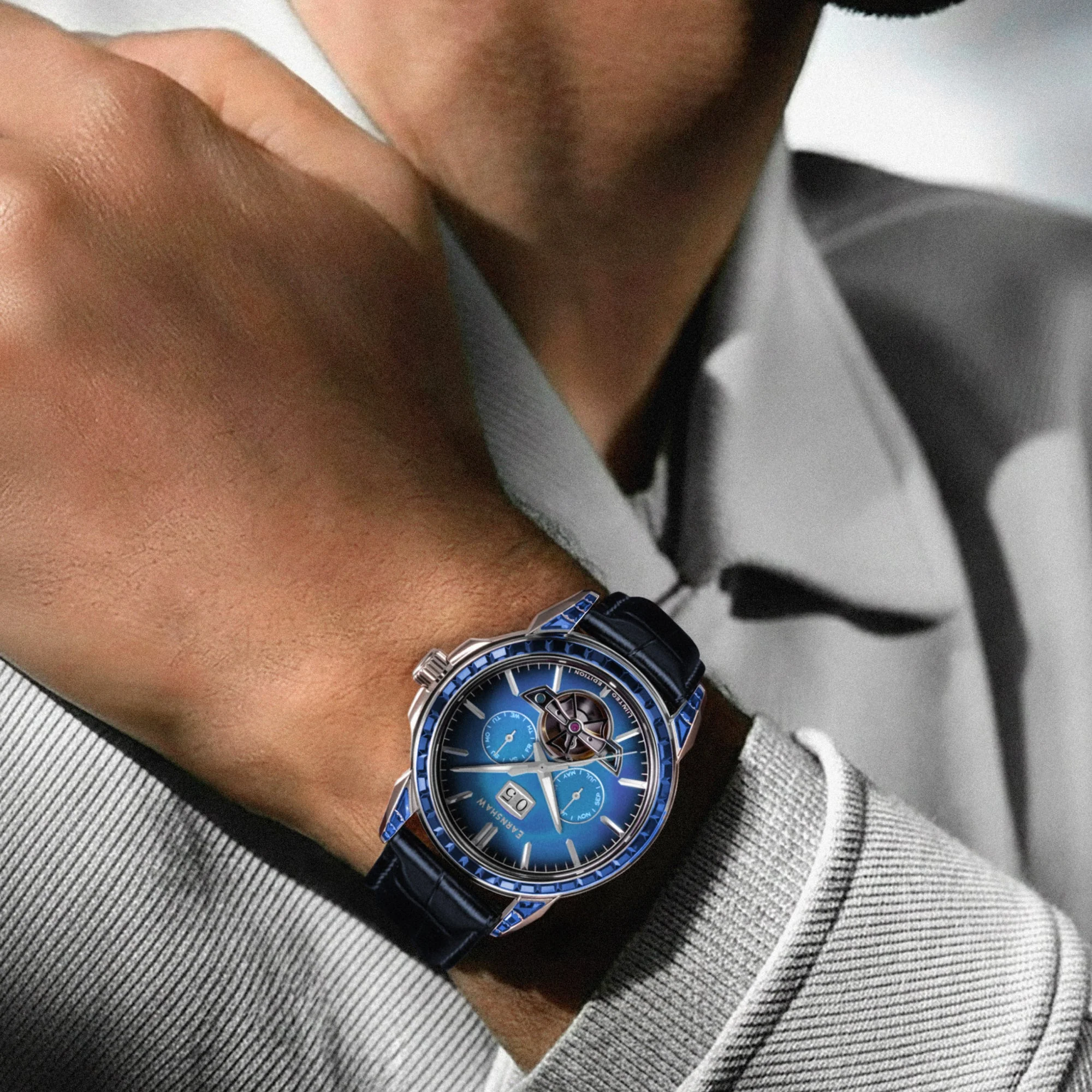 Nobility Nawab Grand Date Calendar Open Heart Automatic Limited Edition Blue / Genuine Leather Strap | Blue Dial - Image 2