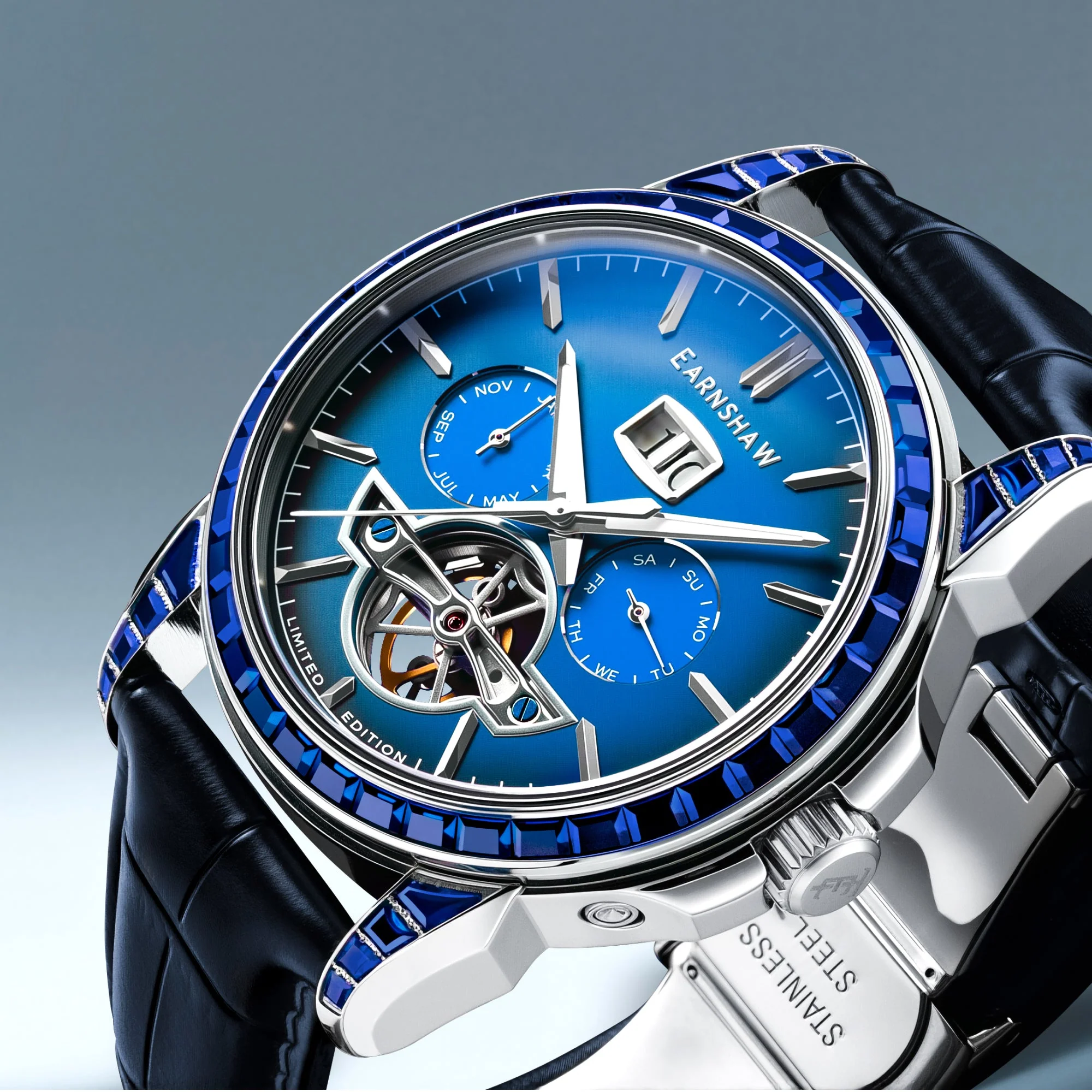 Nobility Nawab Grand Date Calendar Open Heart Automatic Limited Edition Blue / Genuine Leather Strap | Blue Dial - Image 3