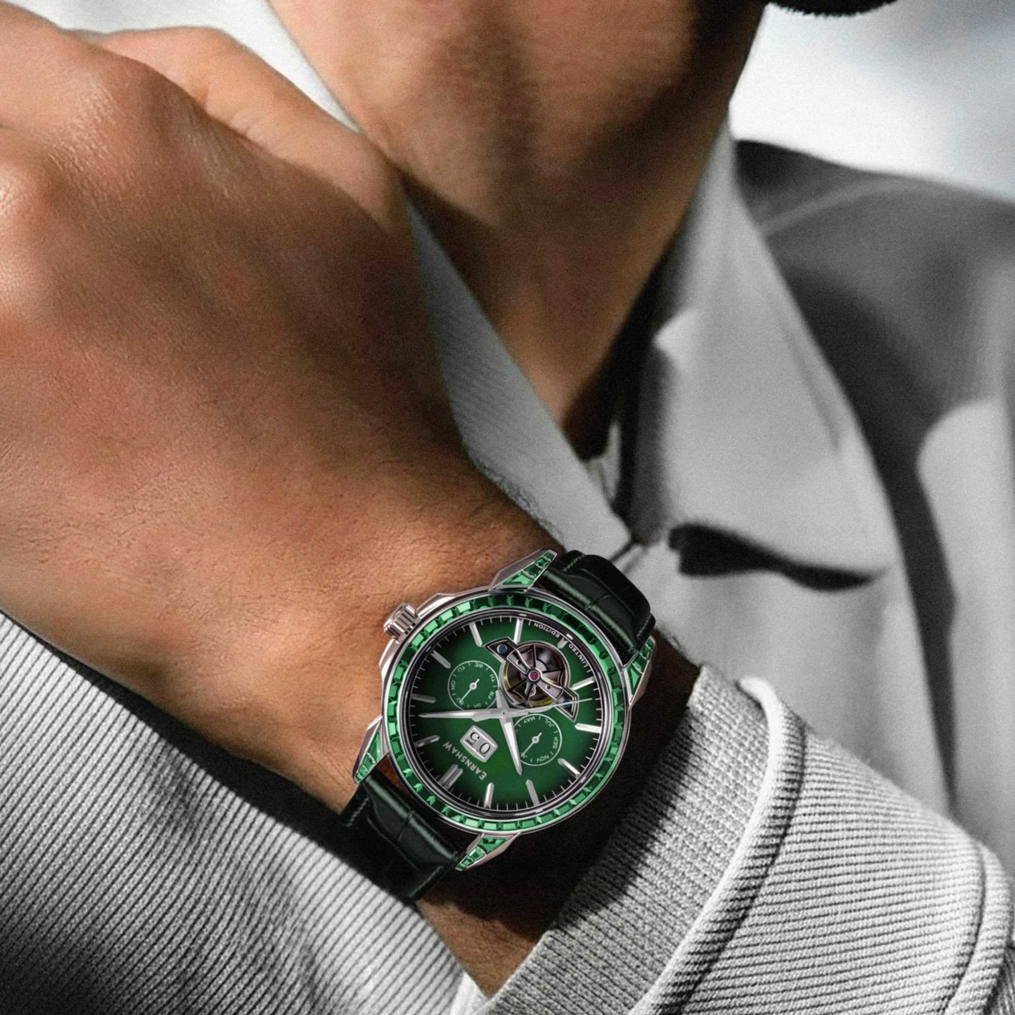 Nobility Nawab Grand Date Calendar Open Heart Automatic Limited Edition Green / Genuine Leather Strap | Green Dial - Image 2