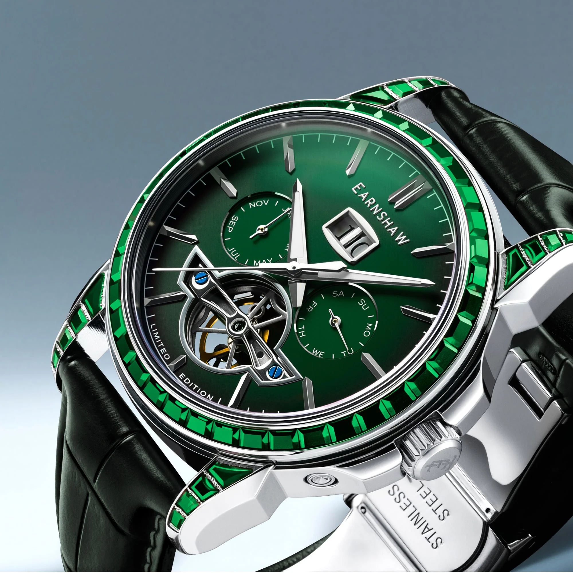 Nobility Nawab Grand Date Calendar Open Heart Automatic Limited Edition Green / Genuine Leather Strap | Green Dial - Image 3