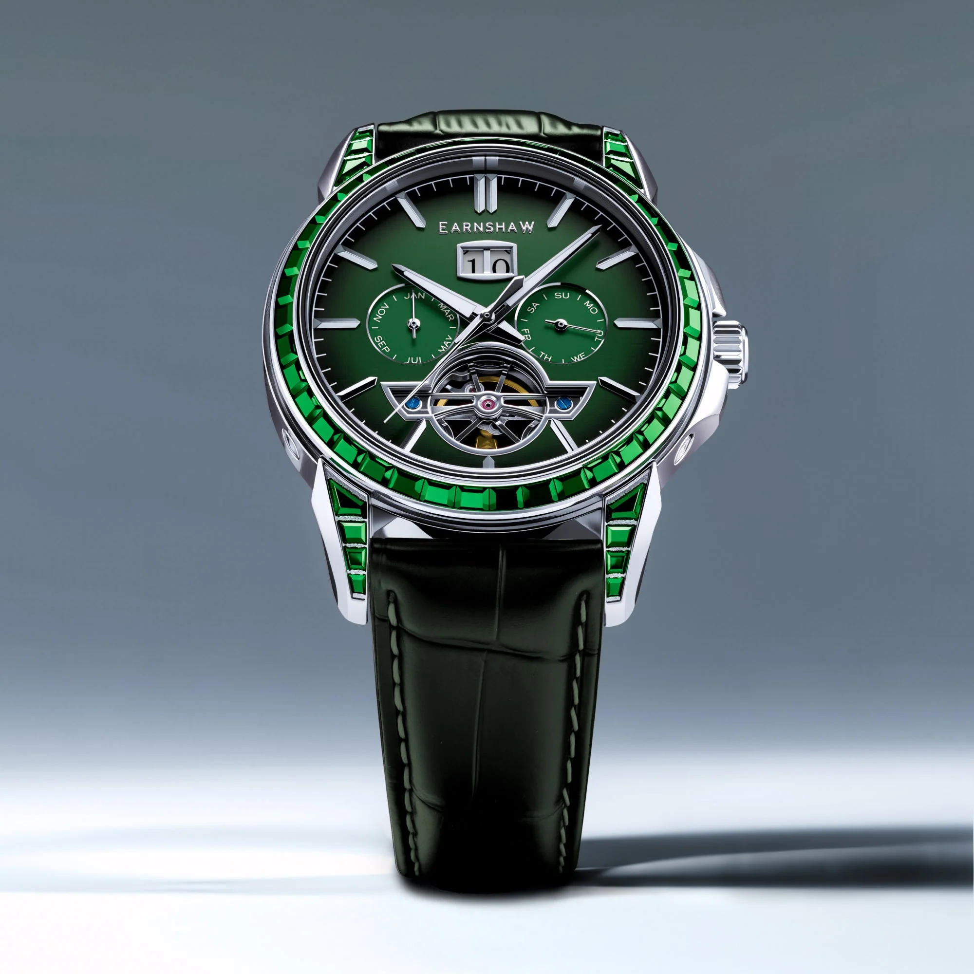 Nobility Nawab Grand Date Calendar Open Heart Automatic Limited Edition Green / Genuine Leather Strap | Green Dial - Image 4