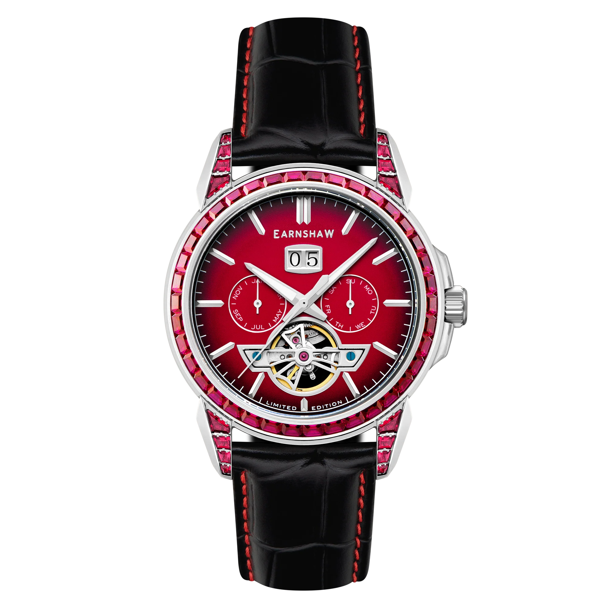 Nobility Nawab Grand Date Calendar Open Heart Automatic Limited Edition Red / Genuine Leather Strap | Red Dial