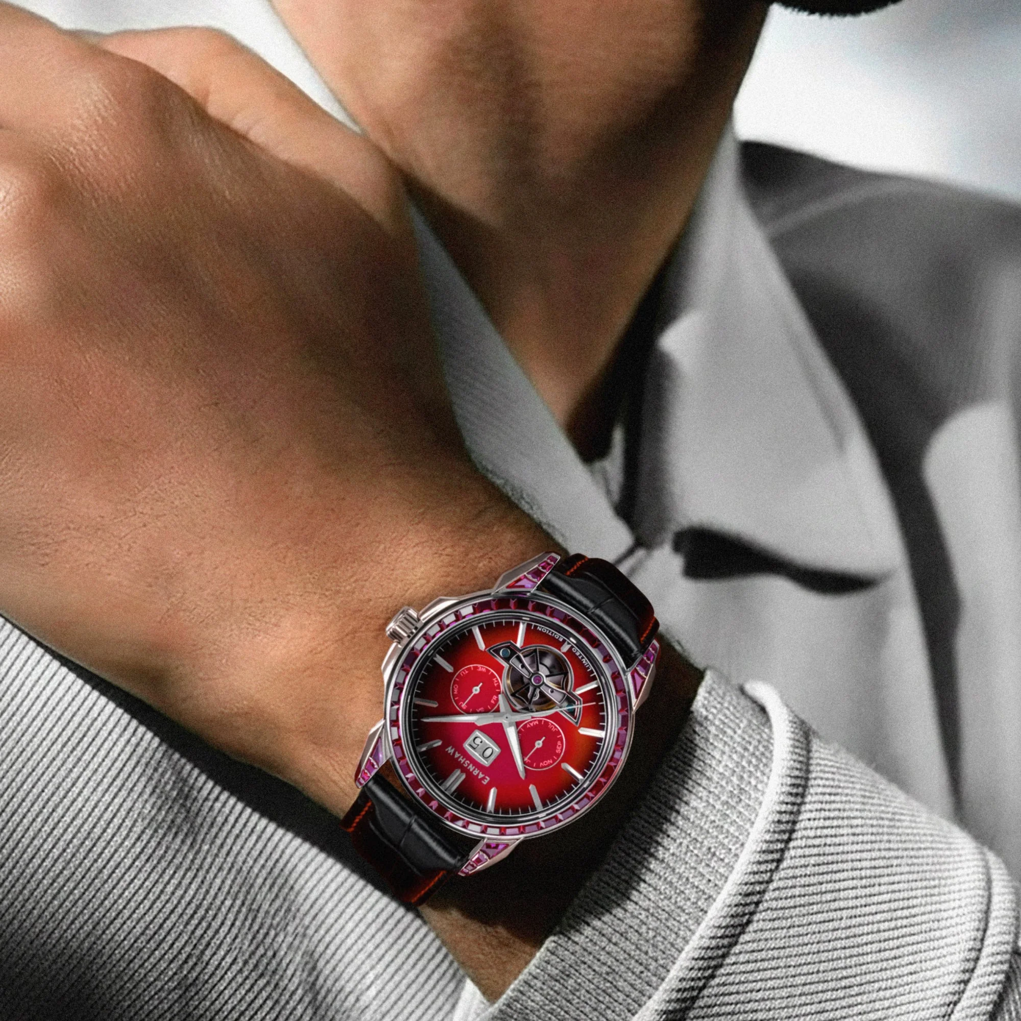 Nobility Nawab Grand Date Calendar Open Heart Automatic Limited Edition Red / Genuine Leather Strap | Red Dial - Image 2