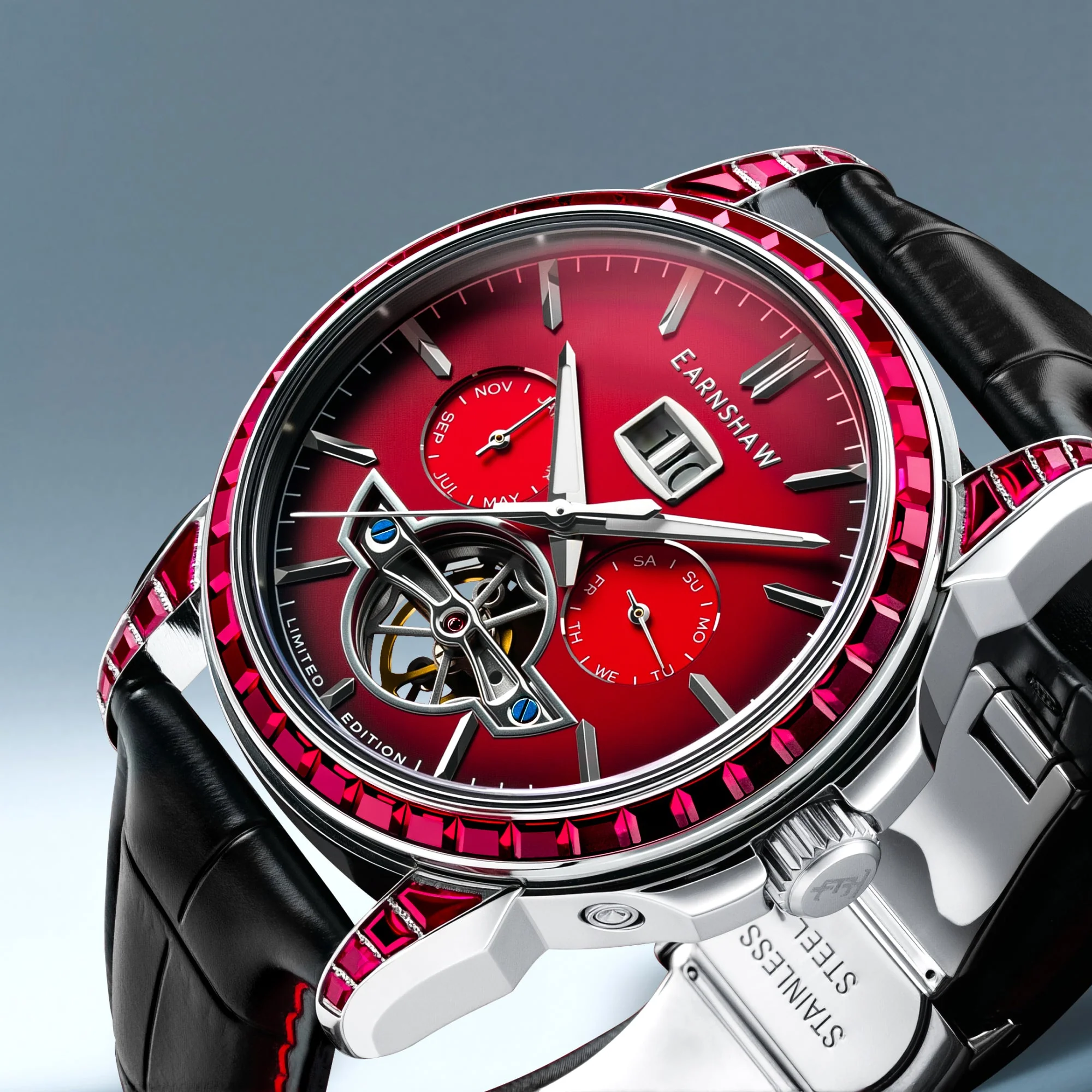 Nobility Nawab Grand Date Calendar Open Heart Automatic Limited Edition Red / Genuine Leather Strap | Red Dial - Image 3