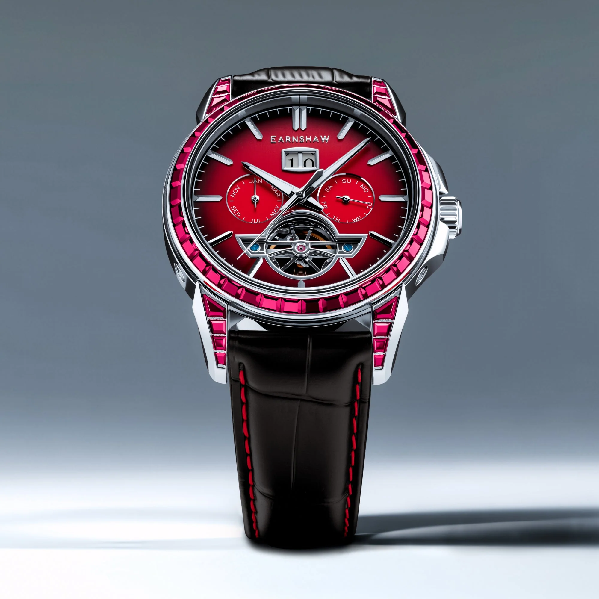 Nobility Nawab Grand Date Calendar Open Heart Automatic Limited Edition Red / Genuine Leather Strap | Red Dial - Image 4