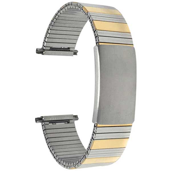 NX710 | 18mm Silver and Gold Tone Adjustable Length Mens Stretch Watch Strap, Expansion Band 18mm / Silver and Gold Tone | Dial