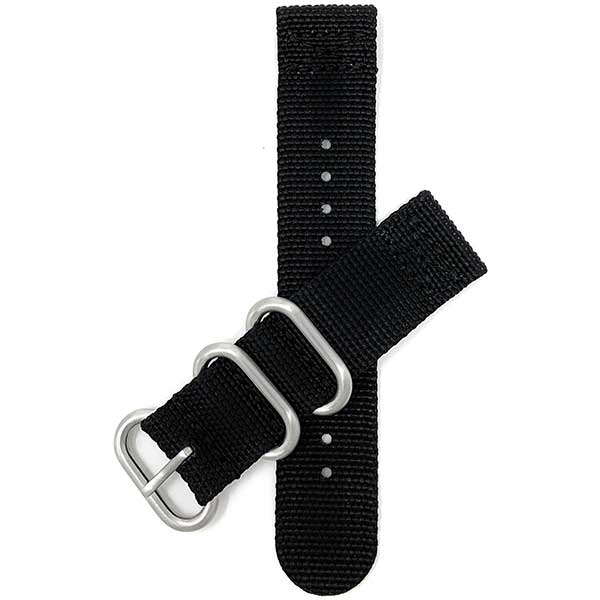 NYL200 | Black 22mm Nylon Nato Style Watch Band, 2 Piece Strap, Hook and Loop Buckle 22mm / Black | Dial