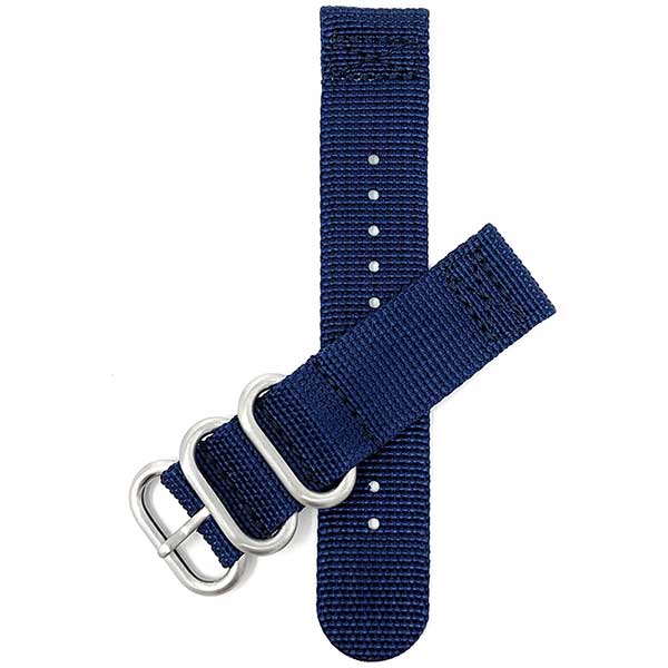 NYL200 | Blue 22mm Nylon Nato Style Watch Band, 2 Piece Strap, Hook and Loop Buckle 22mm / Blue | Dial