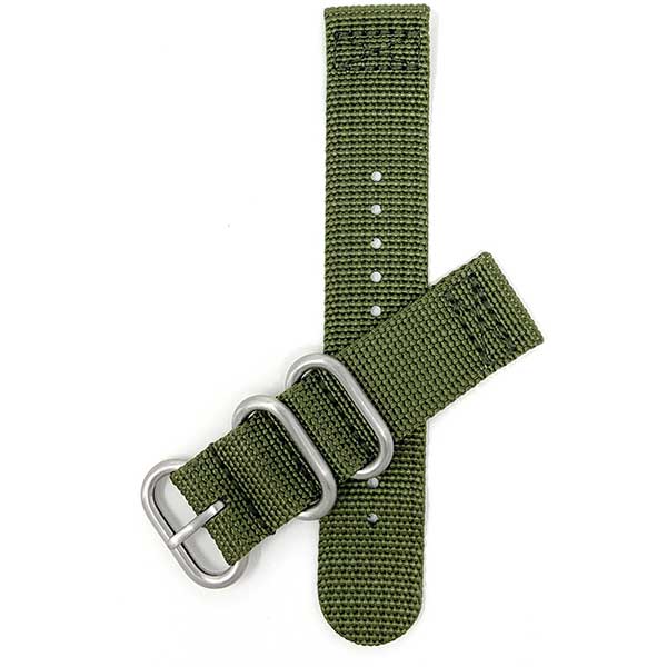 NYL200 | Green 22mm Nylon Nato Style Watch Band, 2 Piece Strap, Hook and Loop Buckle 22mm / Army Green | Dial