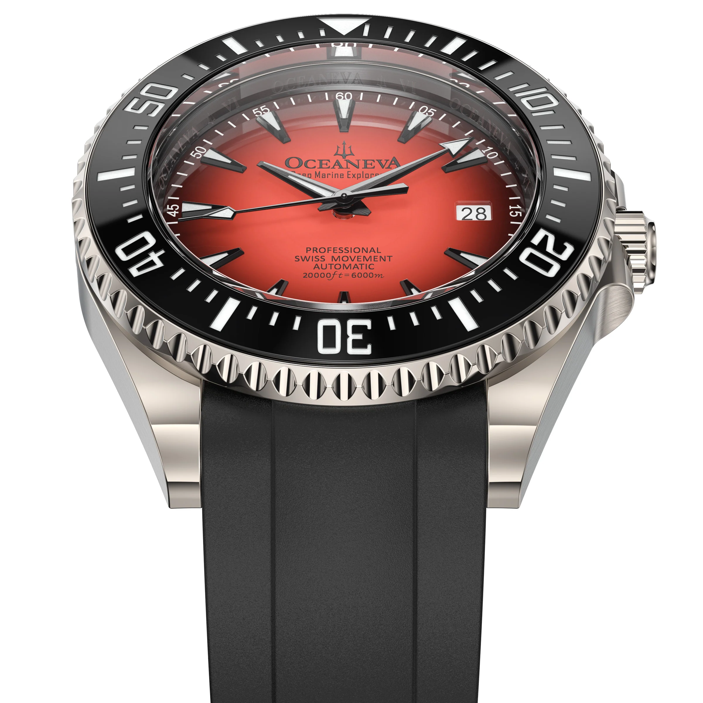 Oceaneva Deep Marine Explorer VI 6000M - Coral Titanium Automatic 6000m/CoralBurst | Coral Red Dial - Image 11