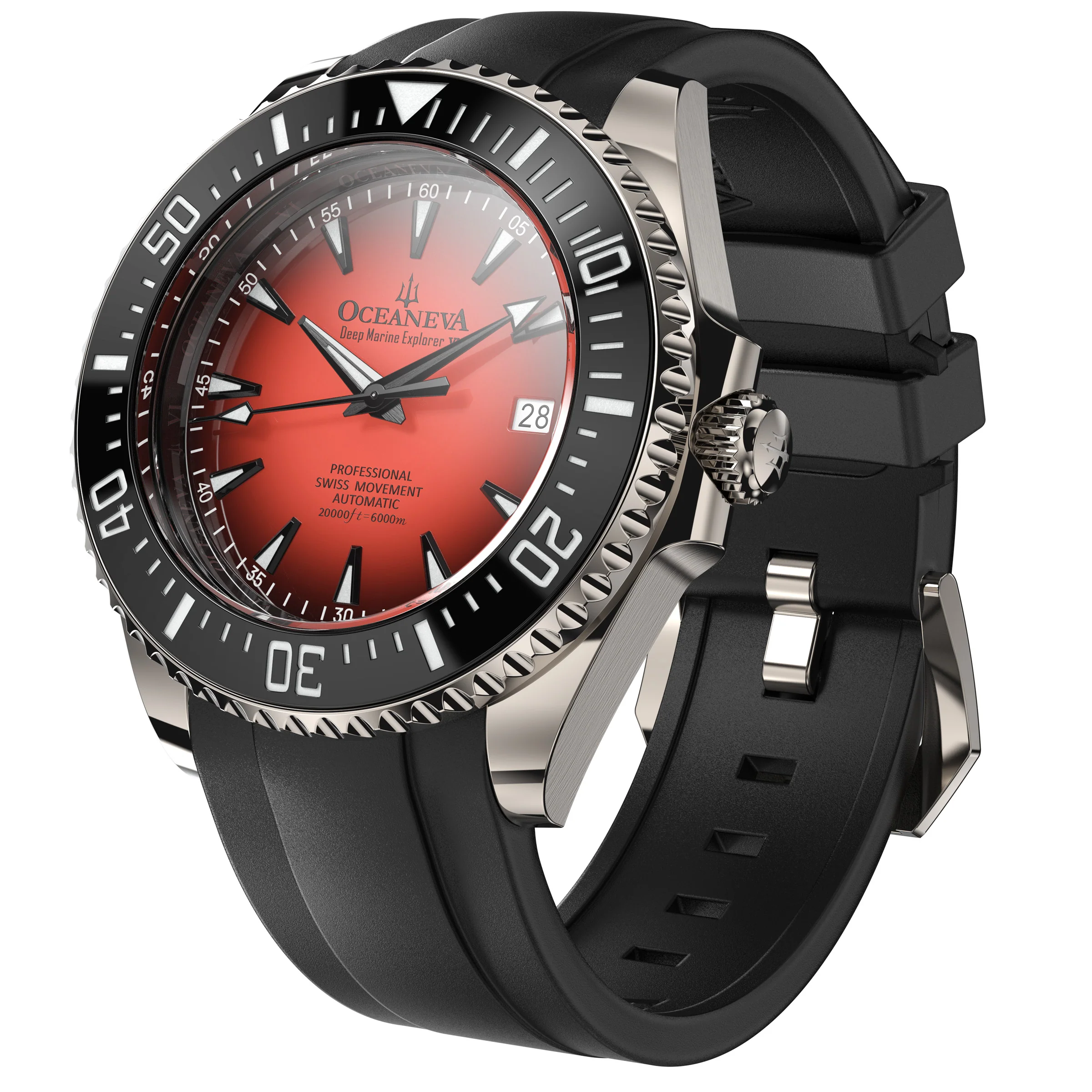 Oceaneva Deep Marine Explorer VI 6000M - Coral Titanium Automatic 6000m/CoralBurst | Coral Red Dial - Image 13