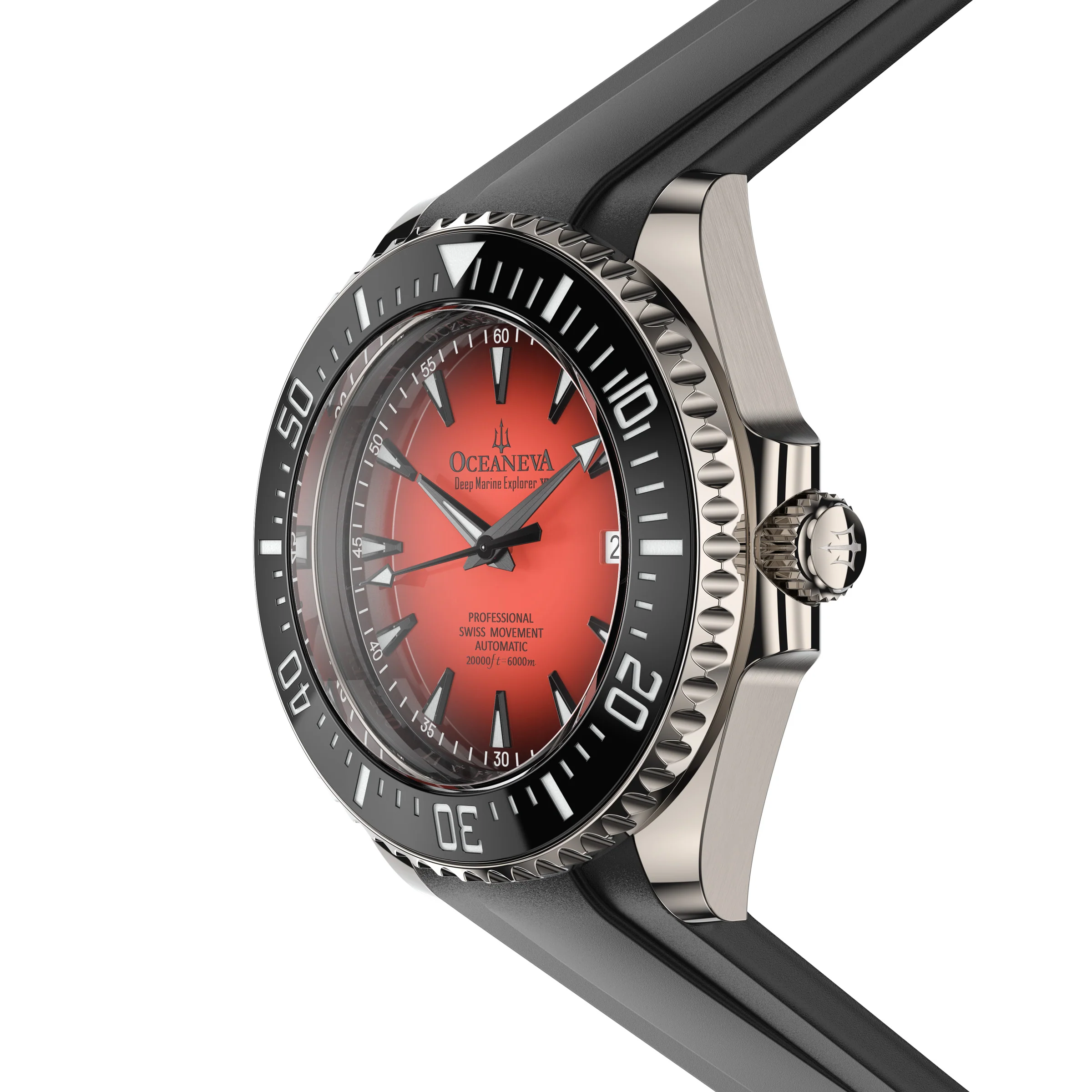 Oceaneva Deep Marine Explorer VI 6000M - Coral Titanium Automatic 6000m/CoralBurst | Coral Red Dial - Image 3