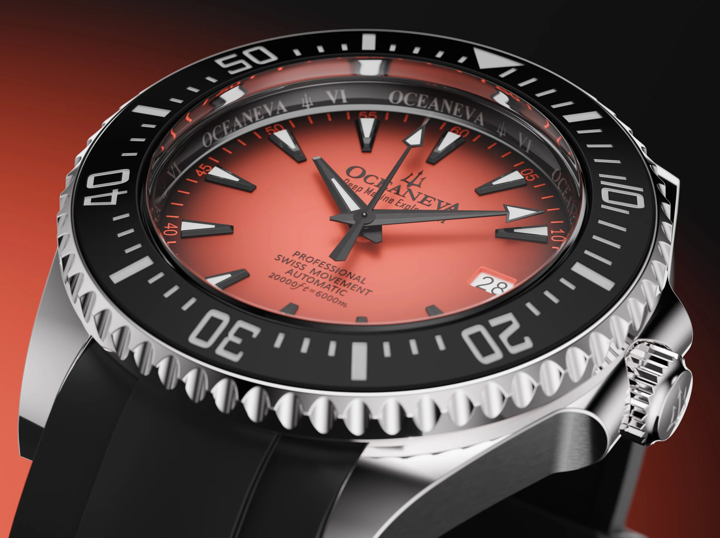 Oceaneva Deep Marine Explorer VI 6000M - Coral Titanium Automatic 6000m/CoralBurst | Coral Red Dial - Image 4