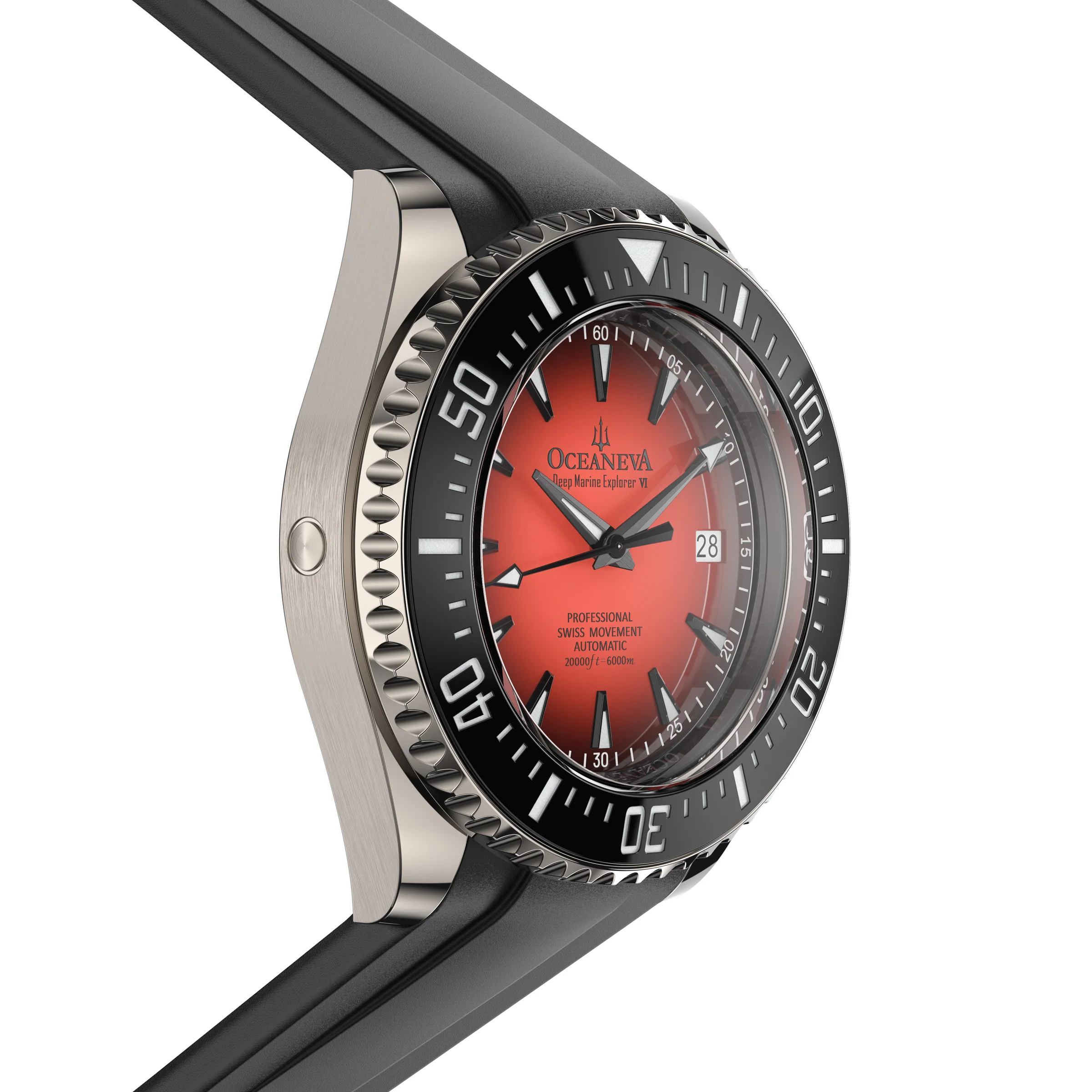 Oceaneva Deep Marine Explorer VI 6000M - Coral Titanium Automatic 6000m/CoralBurst | Coral Red Dial - Image 5