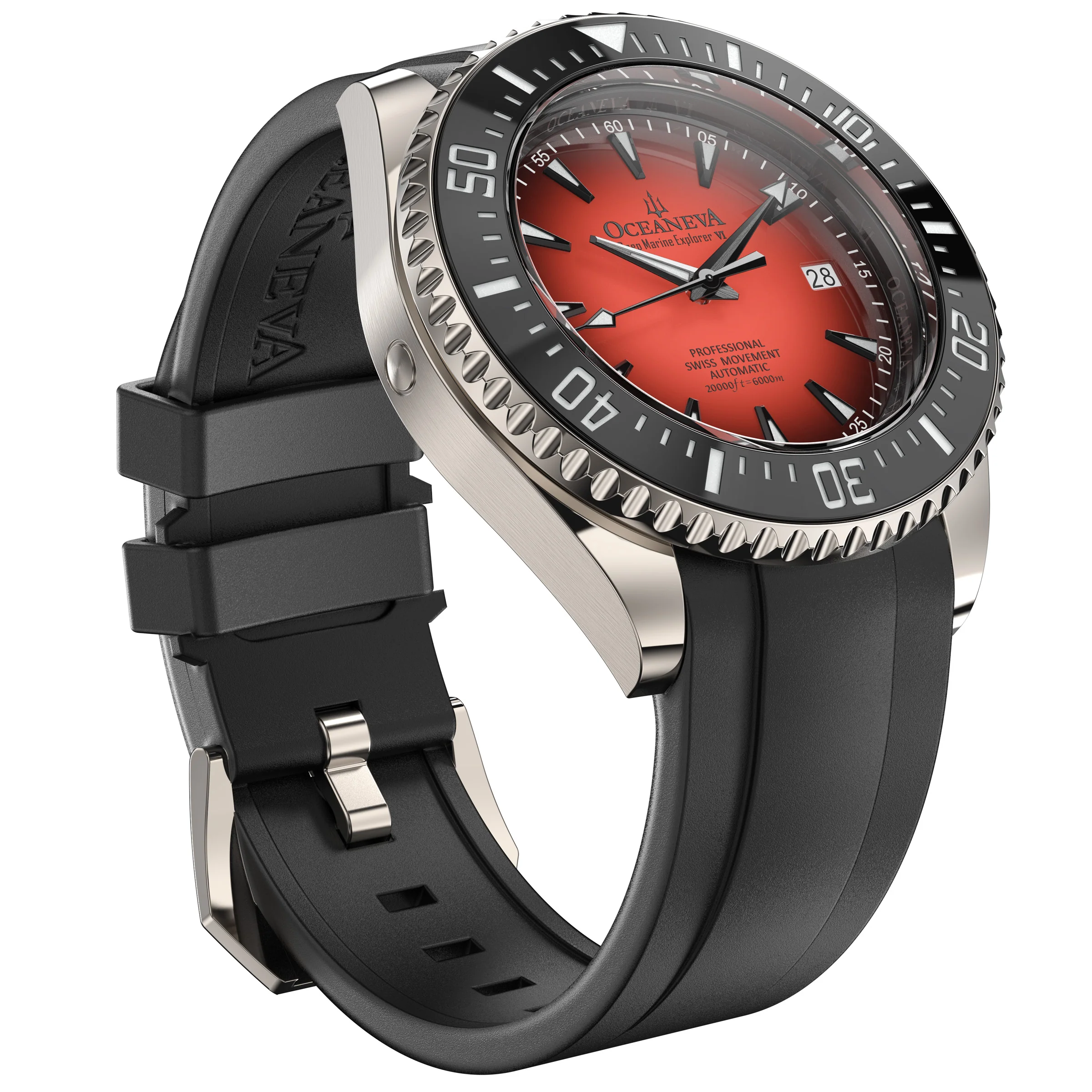 Oceaneva Deep Marine Explorer VI 6000M - Coral Titanium Automatic 6000m/CoralBurst | Coral Red Dial - Image 7