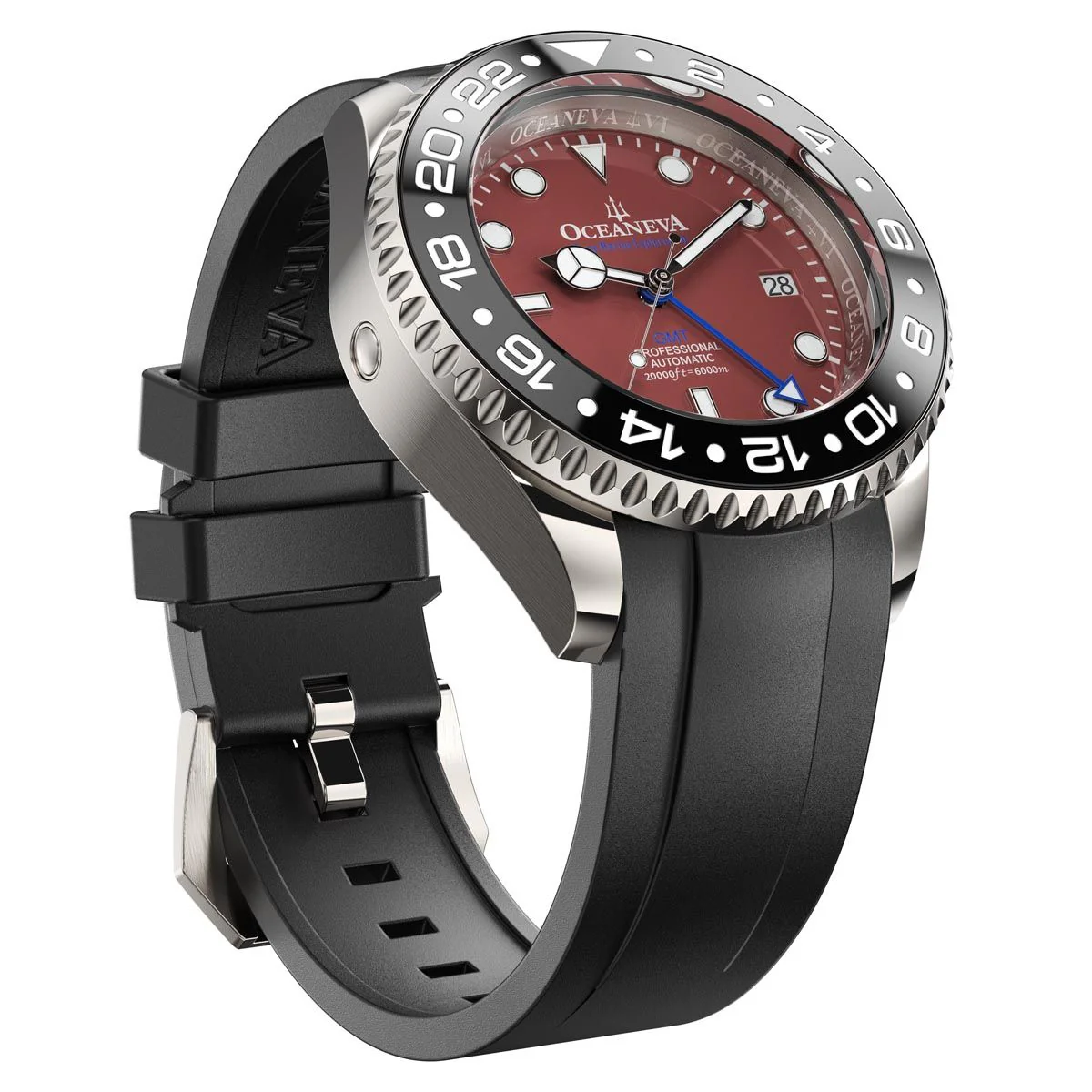 Oceaneva Deep Marine Explorer VI Grade 5 Titanium Automatic Burgundy Dial Watch Burgundy/Black | Burgundy Dial - Image 7