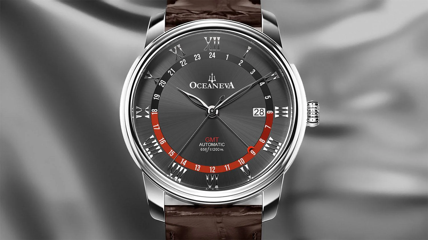 OceanTrek Automatic GMT 200M – Black Dial with Red Accents - Image 2