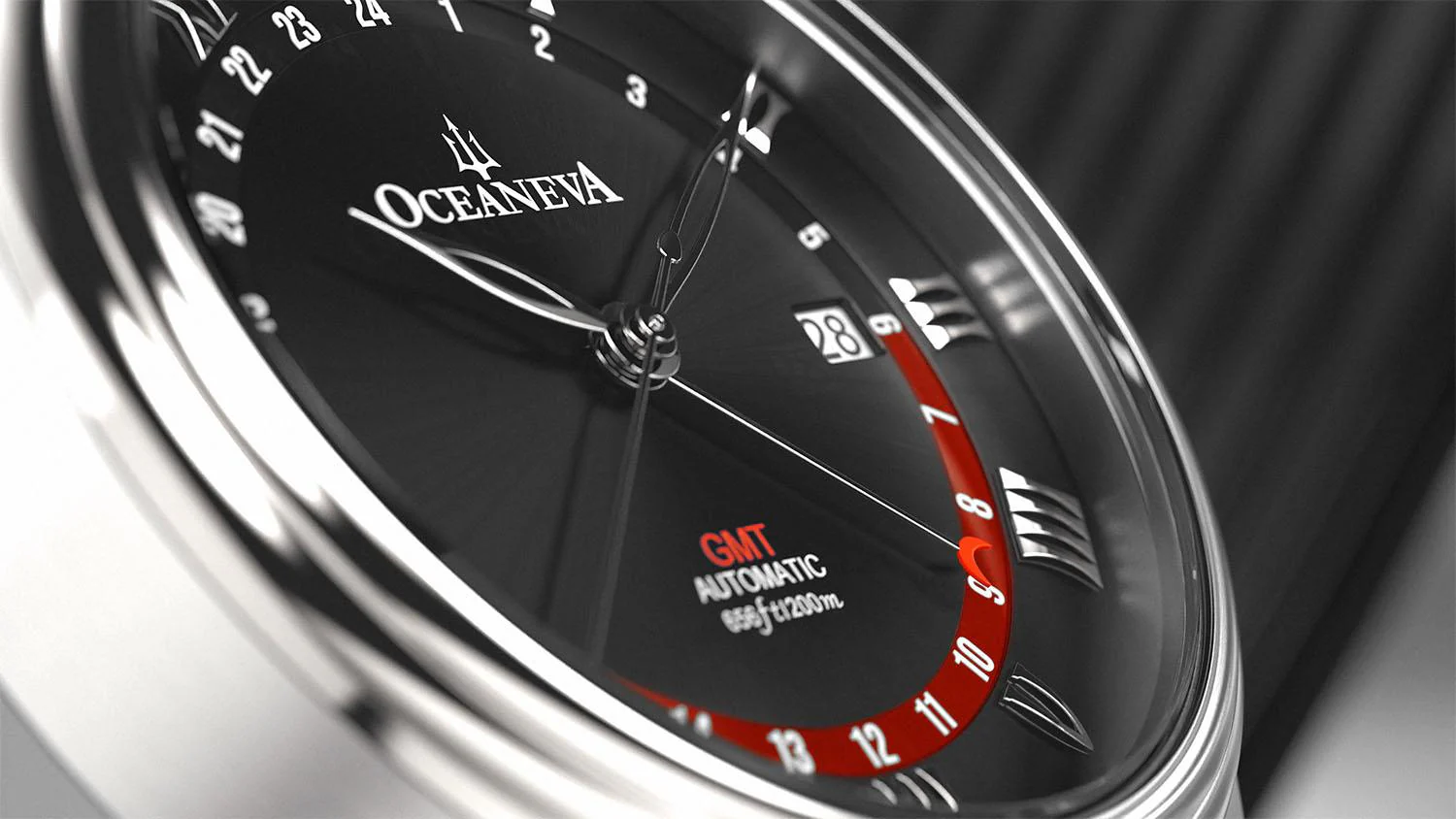 OceanTrek Automatic GMT 200M – Black Dial with Red Accents - Image 4