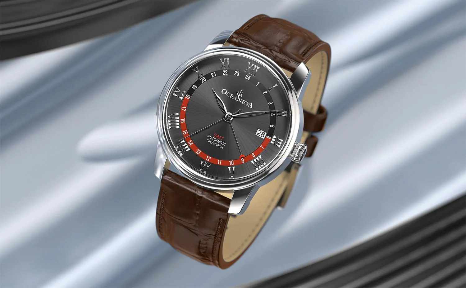 OceanTrek Automatic GMT 200M – Black Dial with Red Accents - Image 6