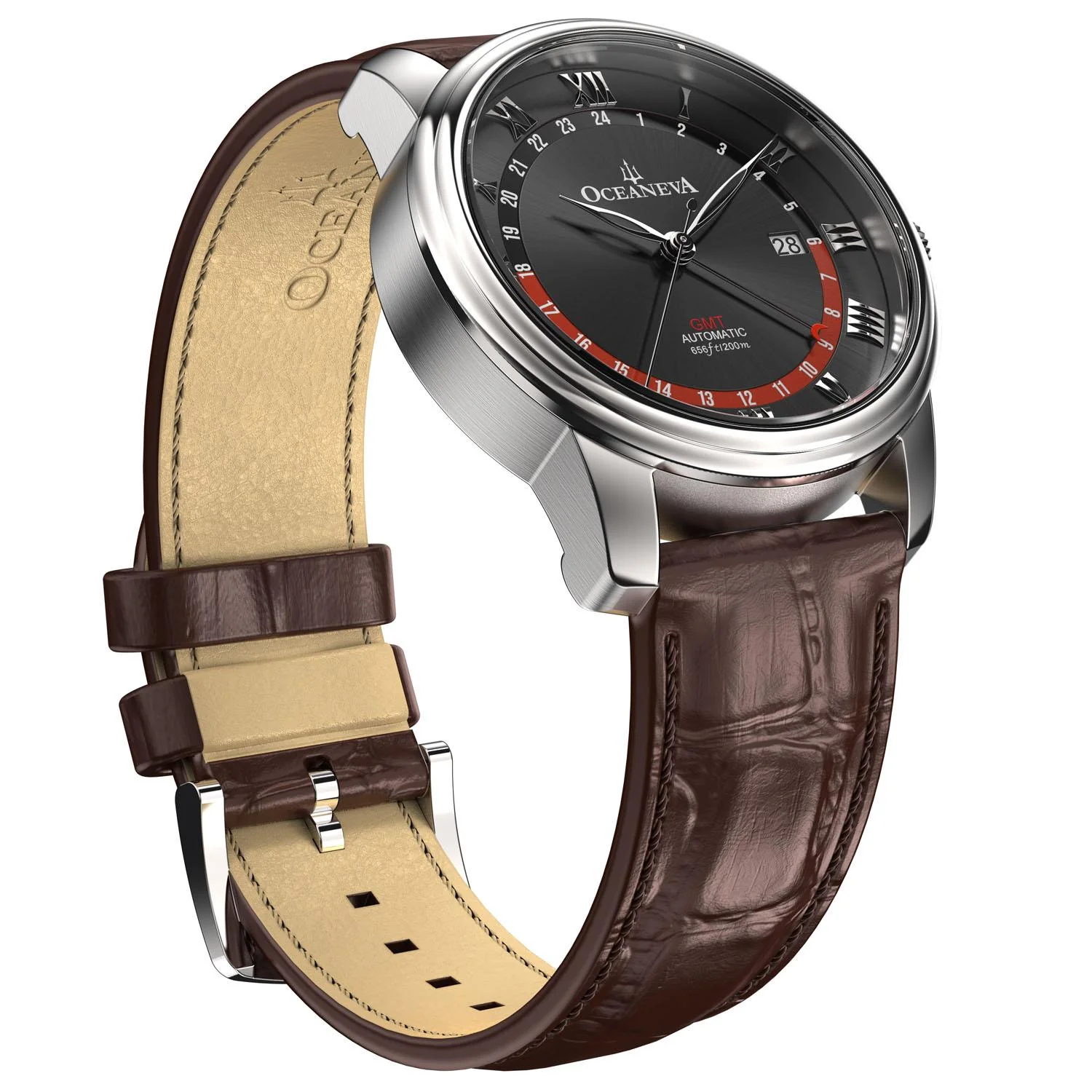 OceanTrek Automatic GMT 200M – Black Dial with Red Accents - Image 7