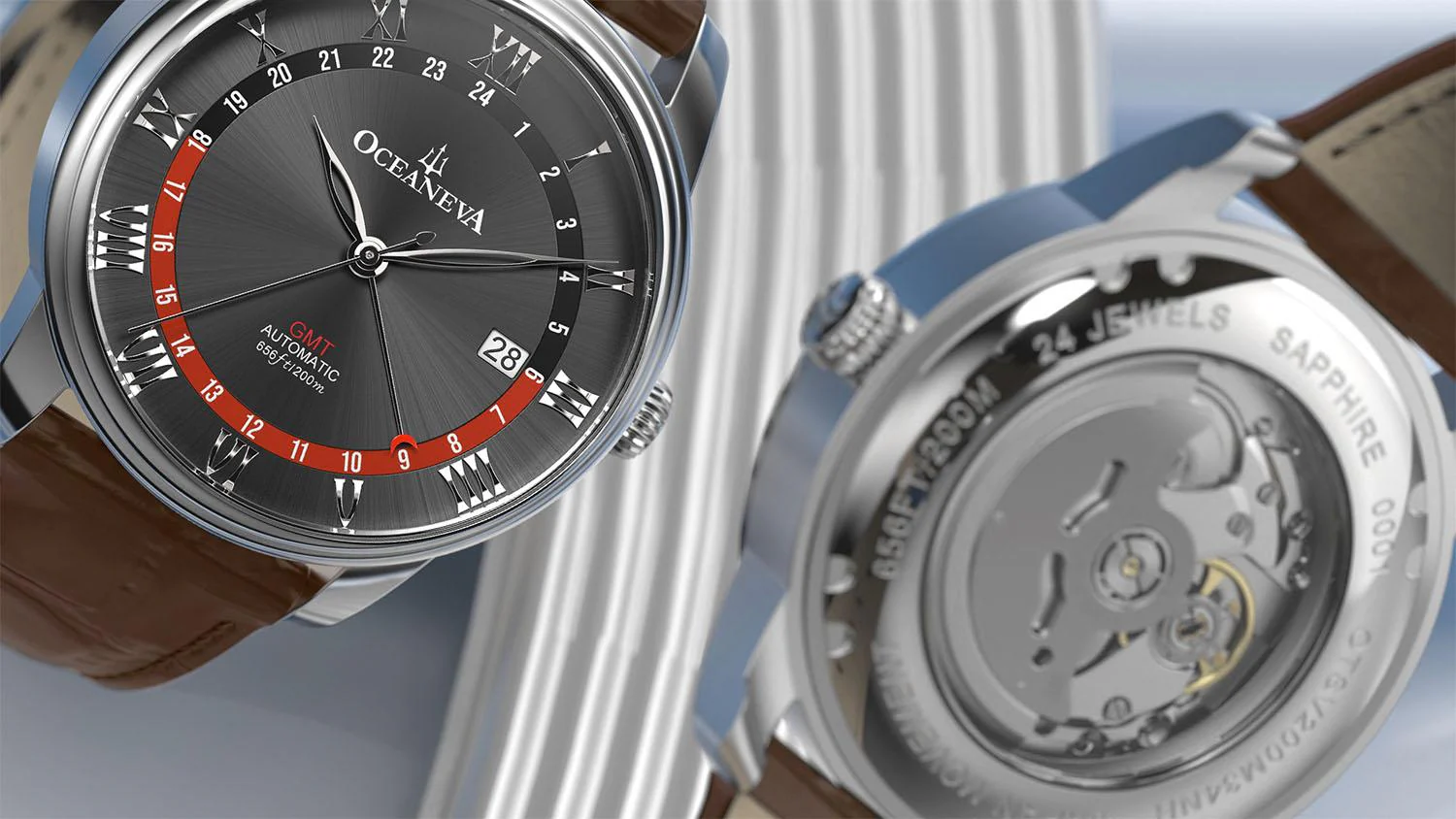 OceanTrek Automatic GMT 200M – Black Dial with Red Accents - Image 8