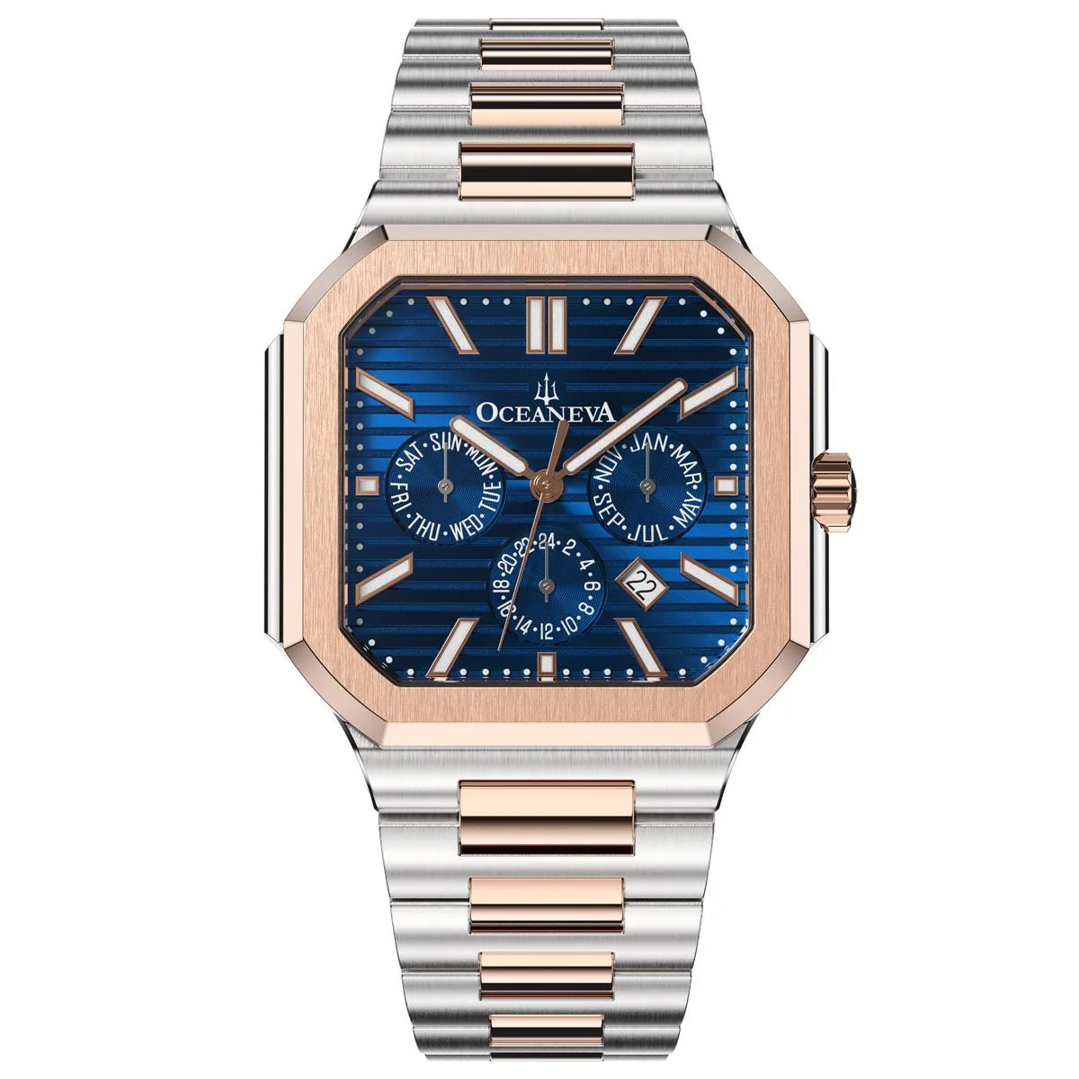 Oceaneva Tenuis Automatic CalendarThin Watch Blue/Rose Gold Blue/Silver/Rose Gold | Blue Sunray Dial