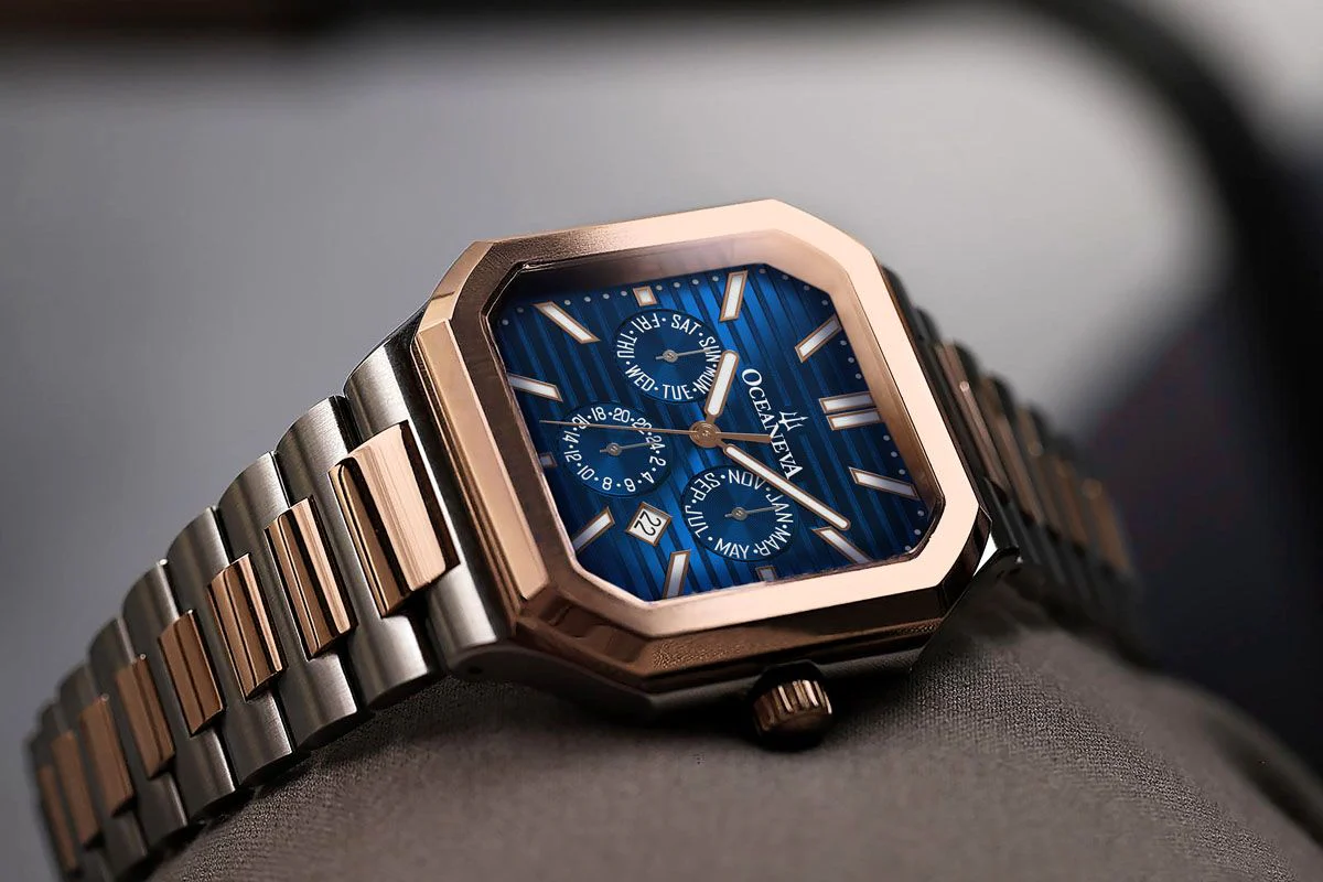 Oceaneva Tenuis Automatic CalendarThin Watch Blue/Rose Gold Blue/Silver/Rose Gold | Blue Sunray Dial - Image 11